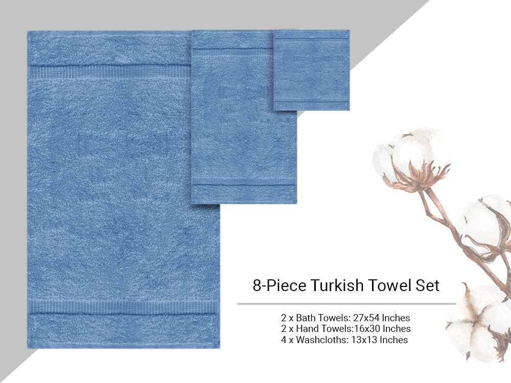 Towel Bazaar Premium Cotton Turkish Towel Set 8-Piece