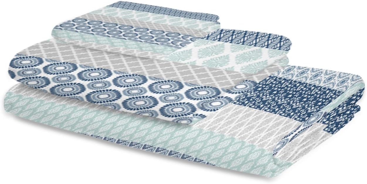 Shine-Home Bohemian Towel Set Decor Blue Grey
