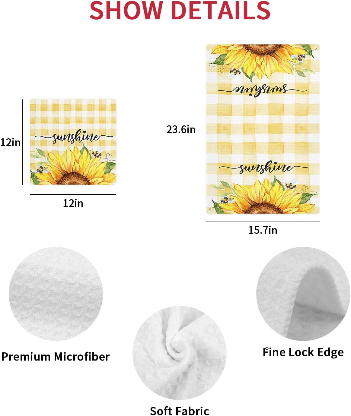 Falaniique Plaid Sunflower Waffle Dish Towel Set of 2