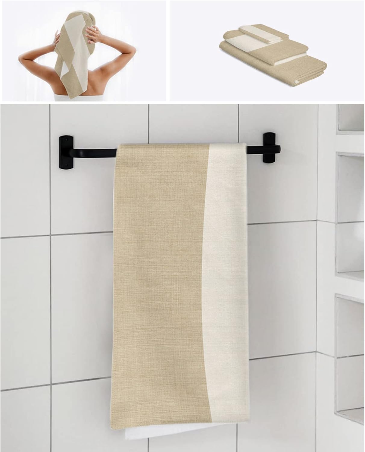 Shine-Home Rustic Farmhouse Linen Towel Set for Bathroom