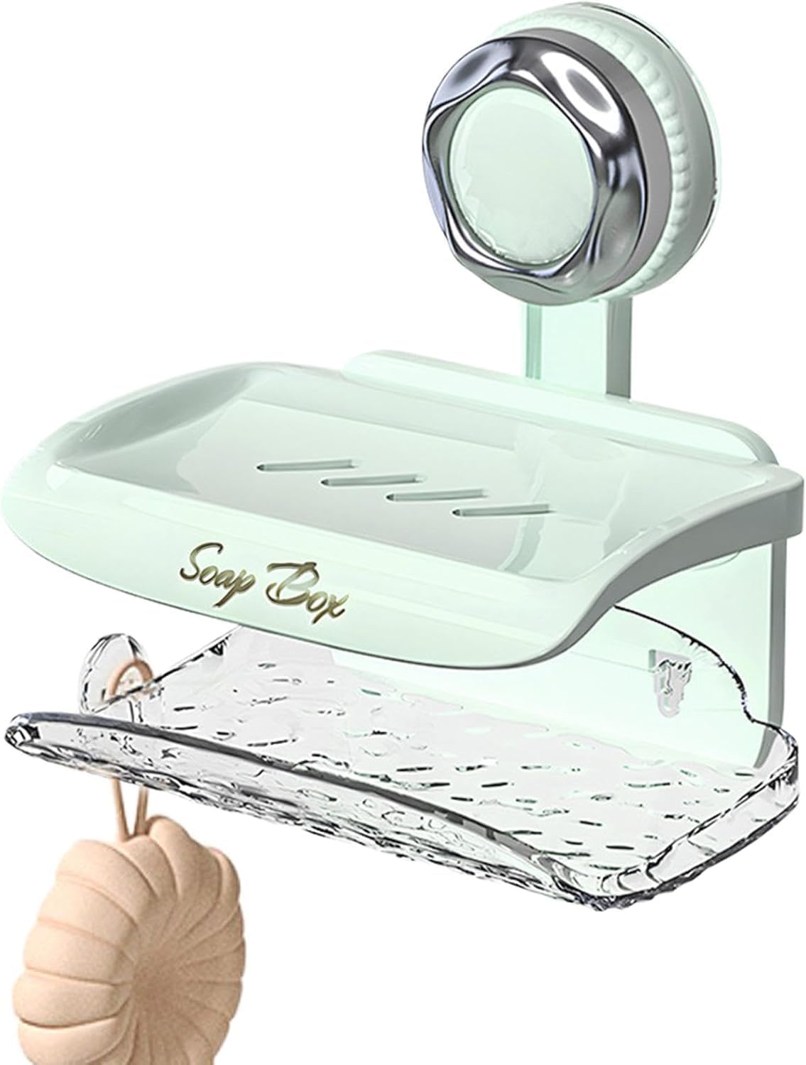 Suction Soap Holder - Double Tray Green Wall Mount