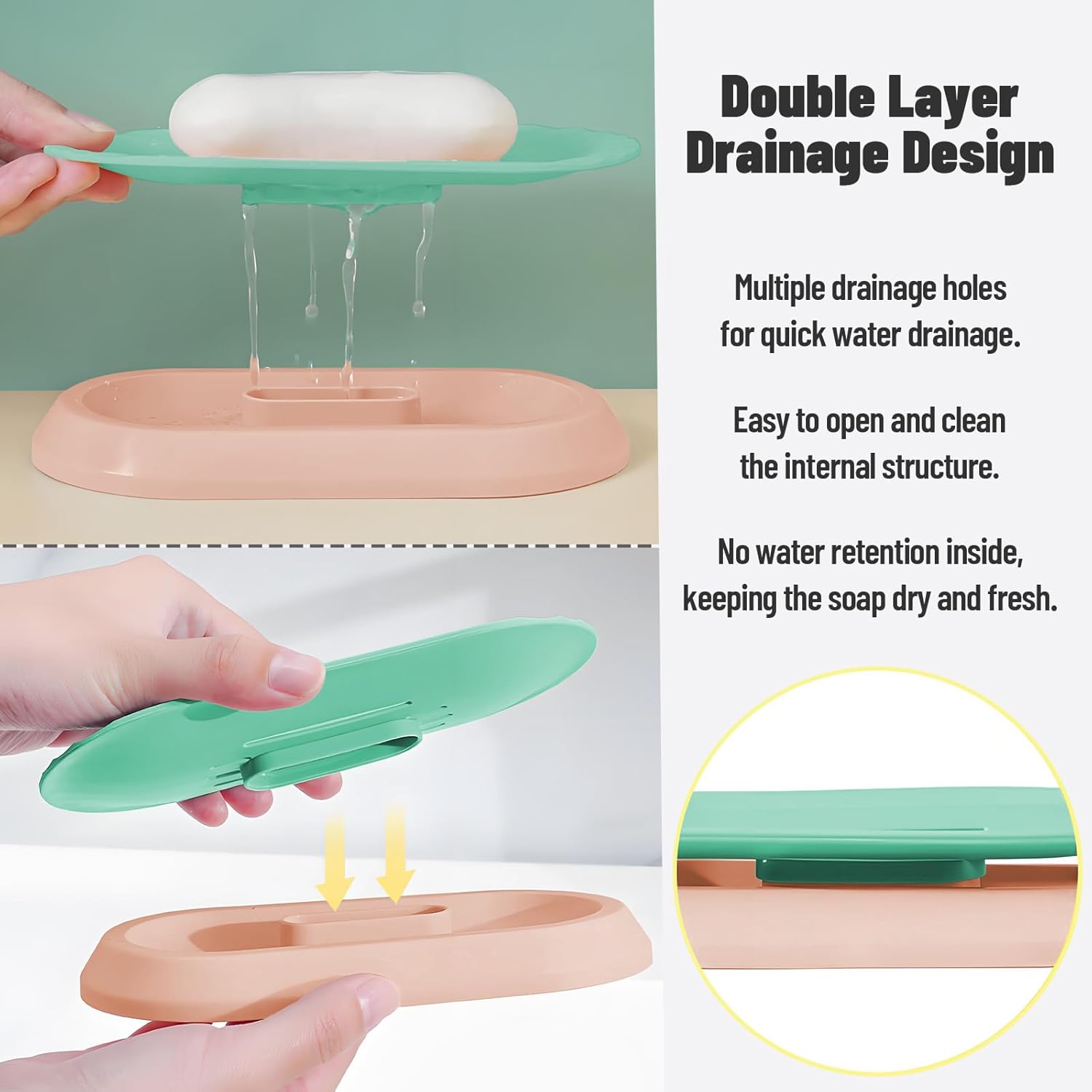 Shaineko Floating Soap Holder - Green Pink Double Layer Drainage