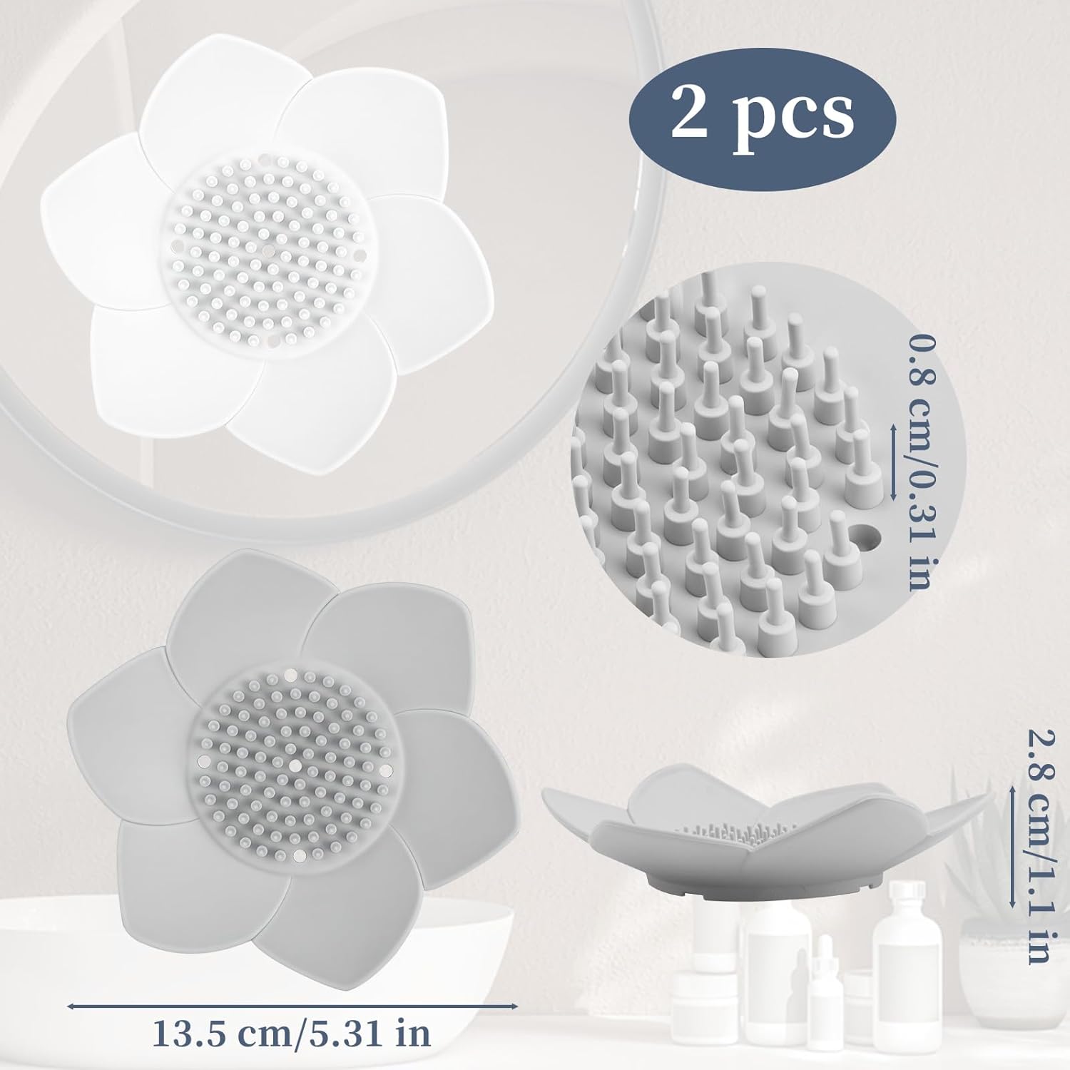 2 Pack Lotus Shower Steamer Trays - Elegant White Gray Design