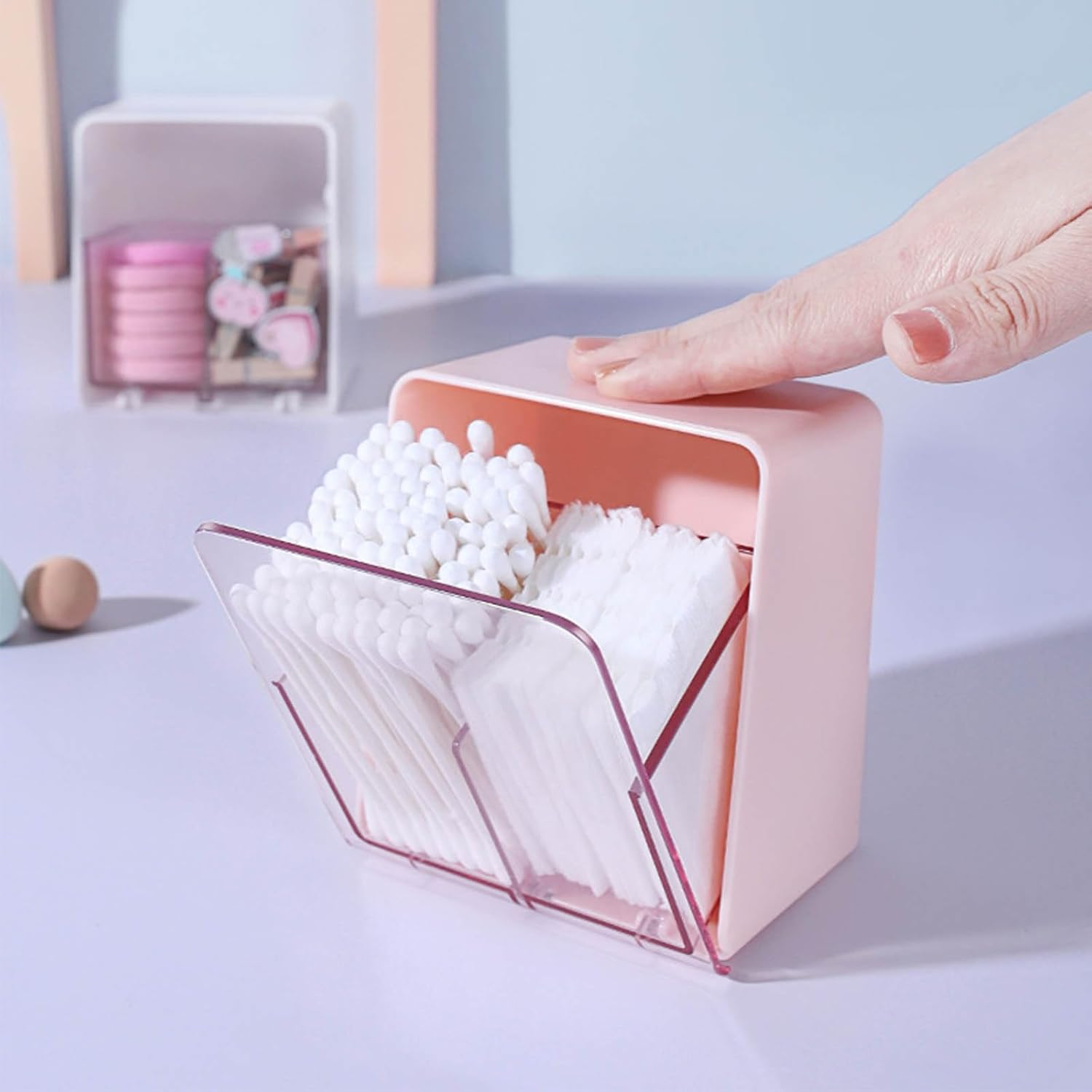 Biiange Cotton Ball Holder Canisters with Two Compartments
