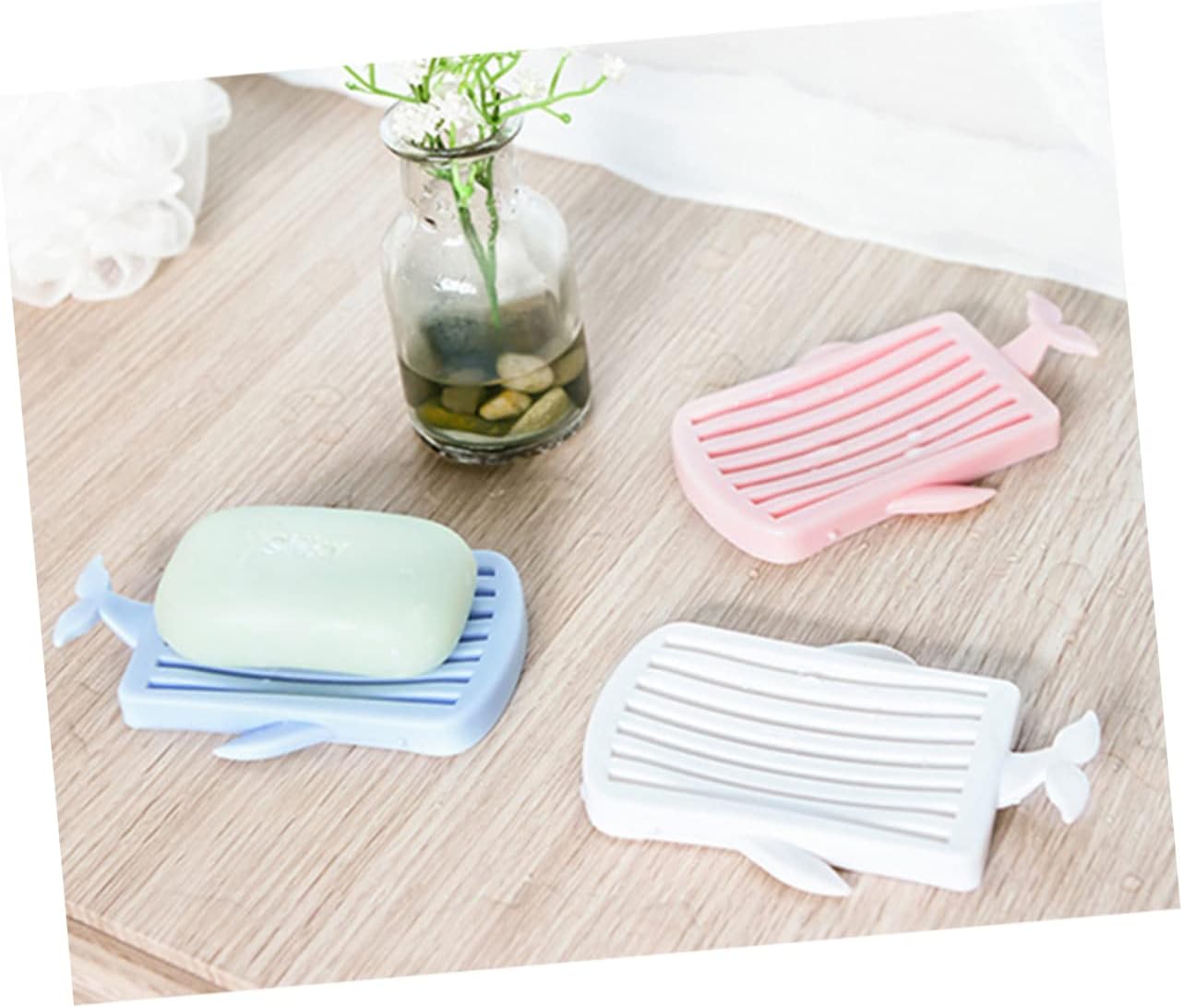 Hoement Plastic Soap Dish Whale Shape Drain Holder