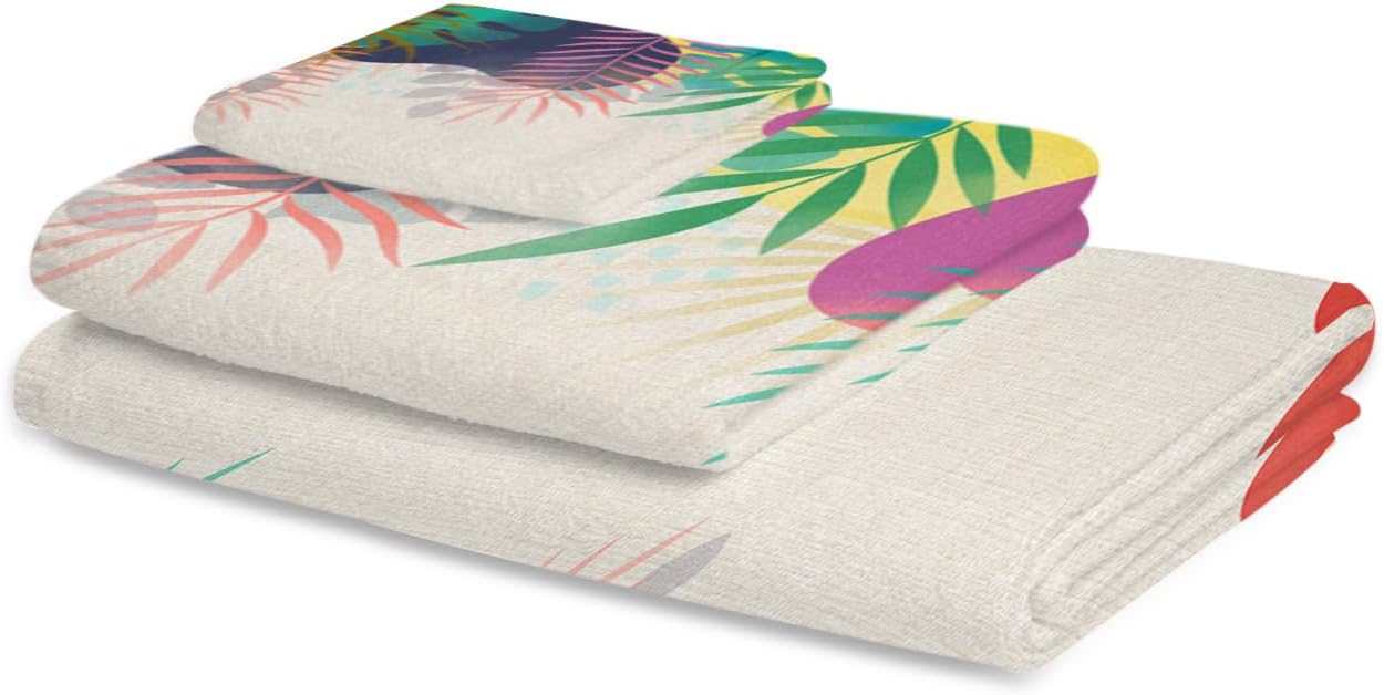 Smile Sunflower 3 Pcs Bath Towel Set with Abstract Leaves Pattern