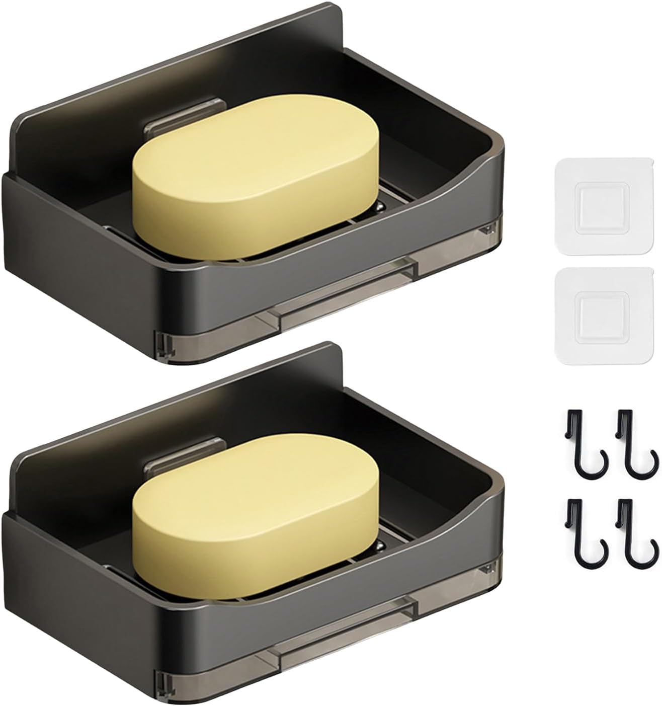 2Pcs Wall Mounted Soap Dish with Drip Tray and Anti-Slip Design