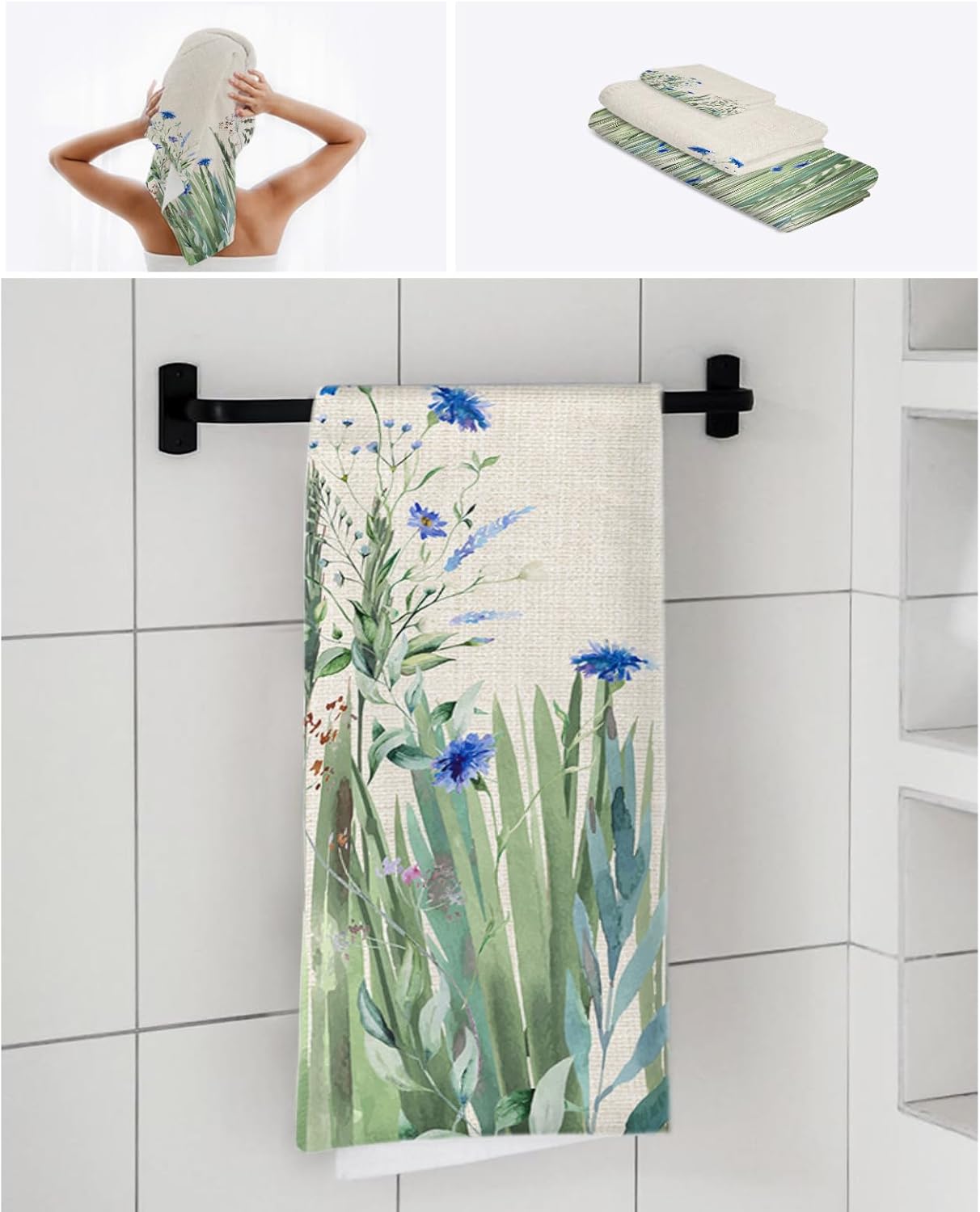 Smile Sunflower Towel Set of 3 - Soft Linen Texture Bath Towels