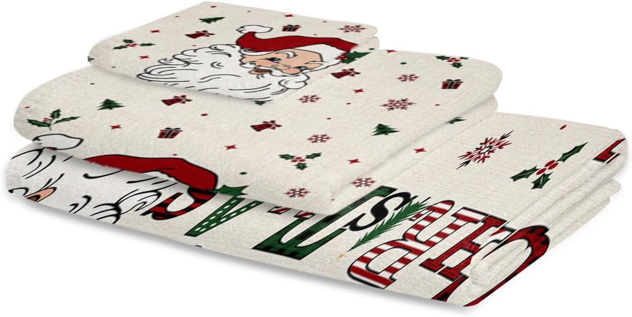 Christmas Bath Towels Set of 3 - Santa Pattern