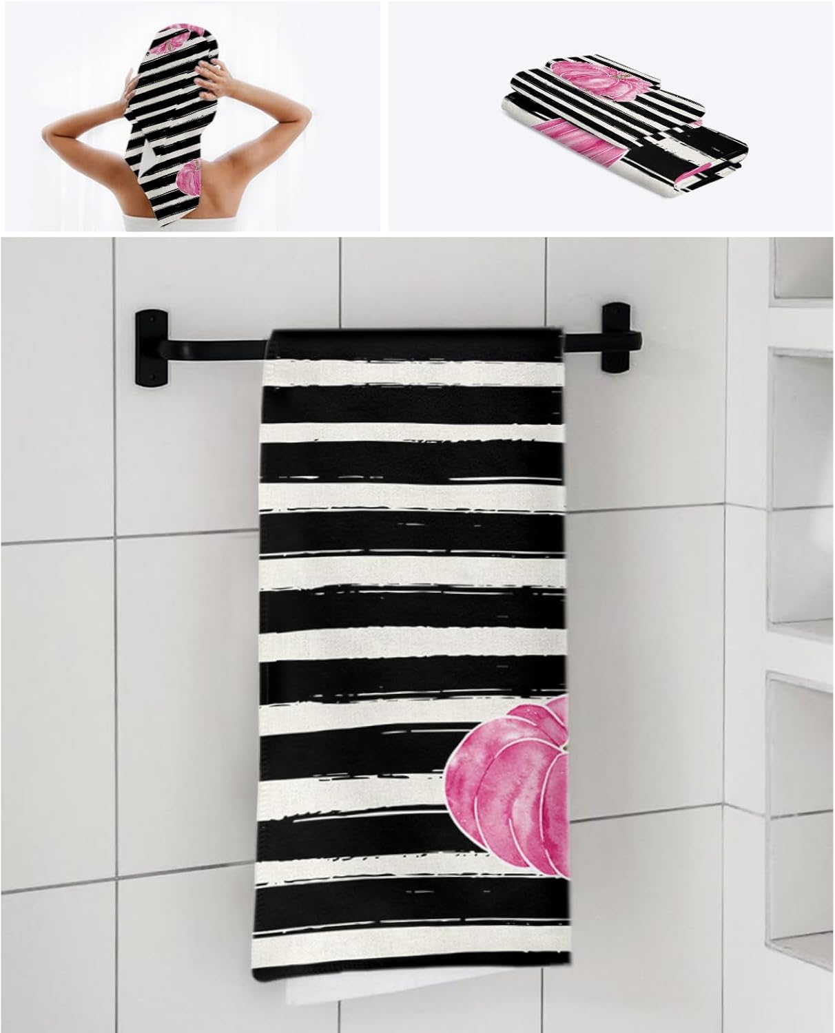 Chees D Zone 3 Piece Bath Towel Set with Pink Pumpkin Design