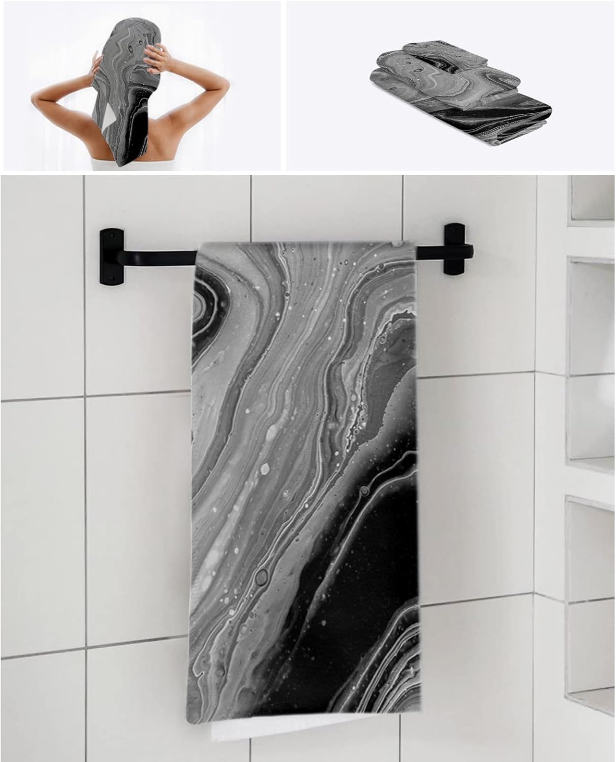 Shine-Home Black Grey Microfiber Towel Set