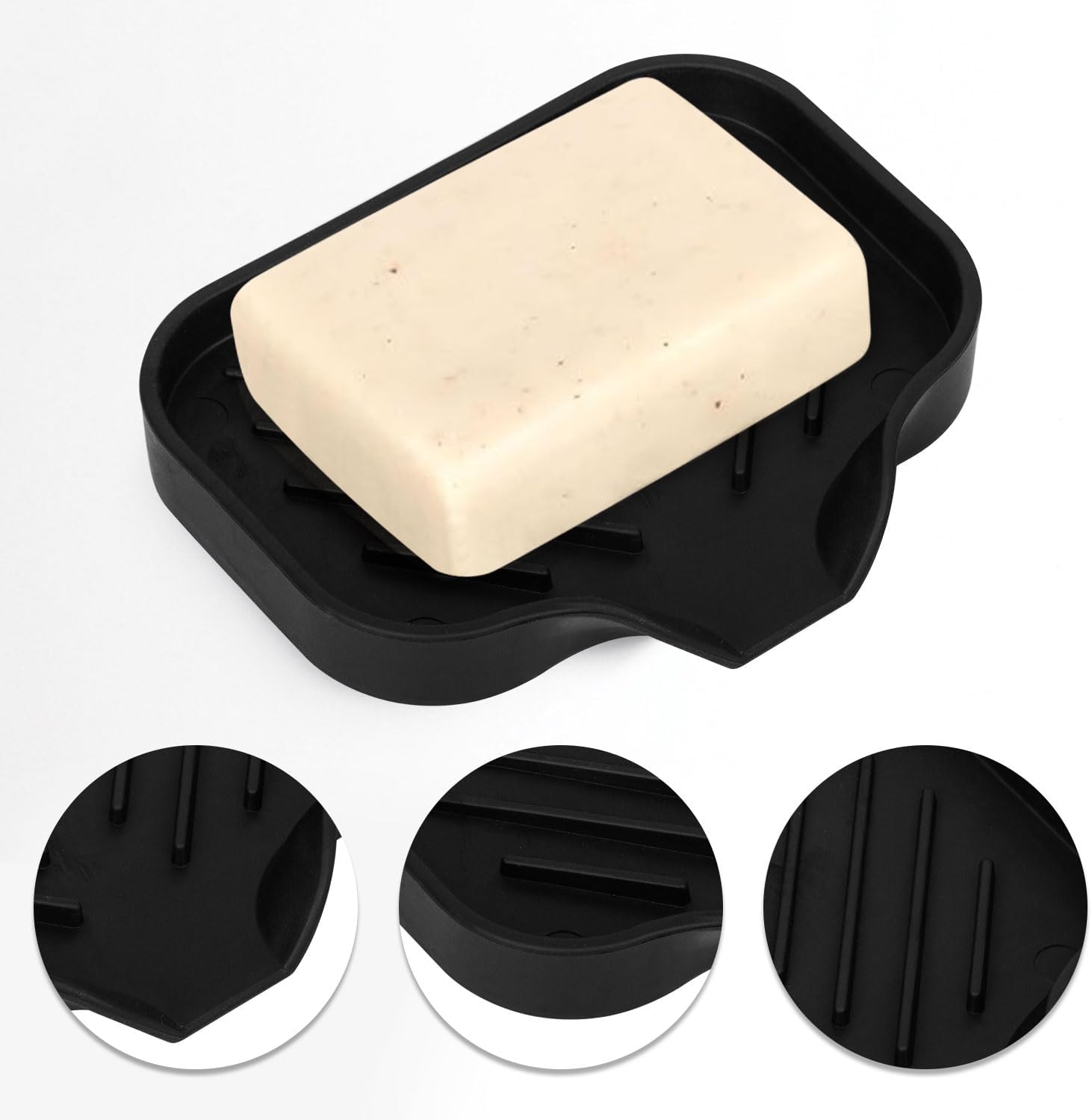 2 Pack Silicone Soap Dishes with Drain Spout Black 491x393