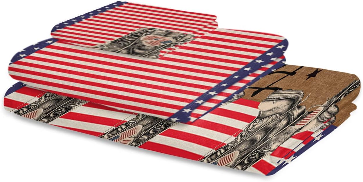 Chees D Zone 3 Piece Bath Towel Set with Red Navy Stripe