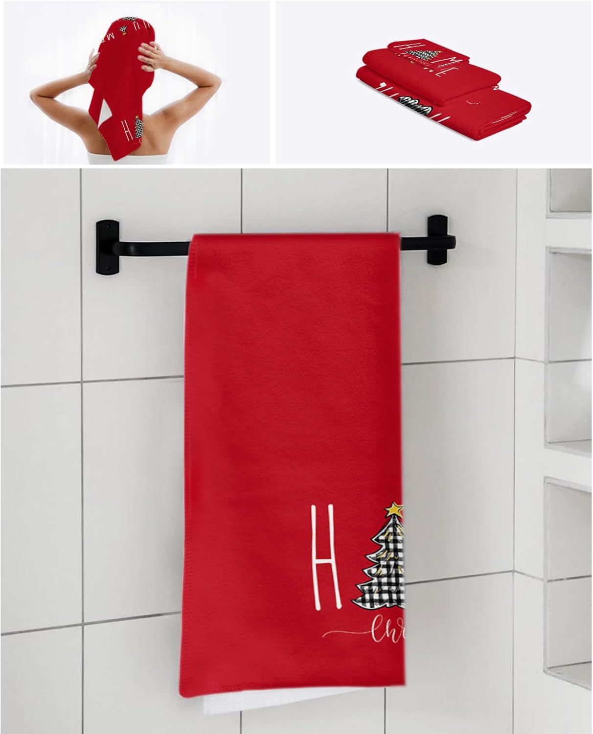 ZOE GARDEN Red Christmas Bathroom Towel Set 1