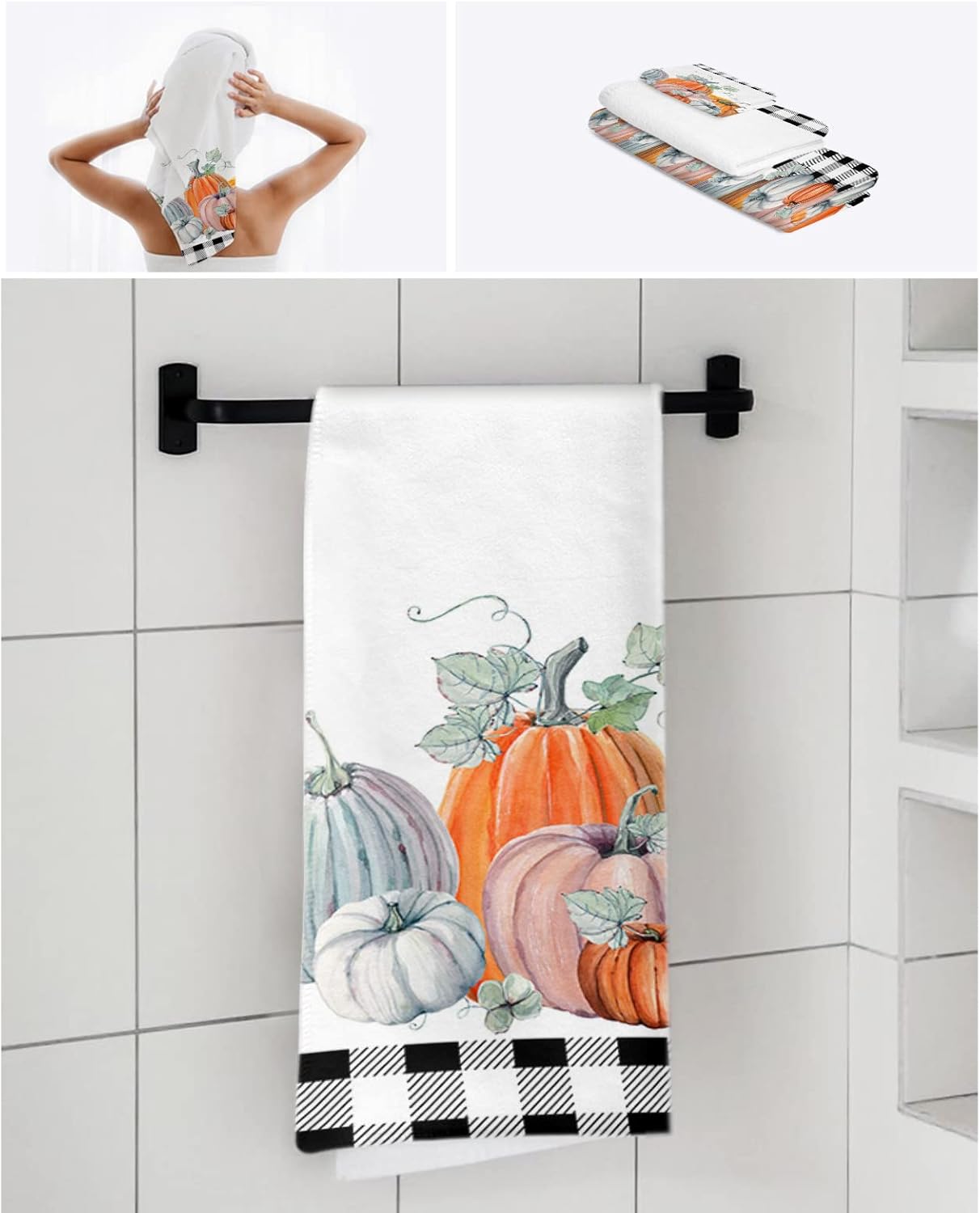 ZOE GARDEN Fall Eucalyptus Plaid Microfiber Towel Set 3-PC