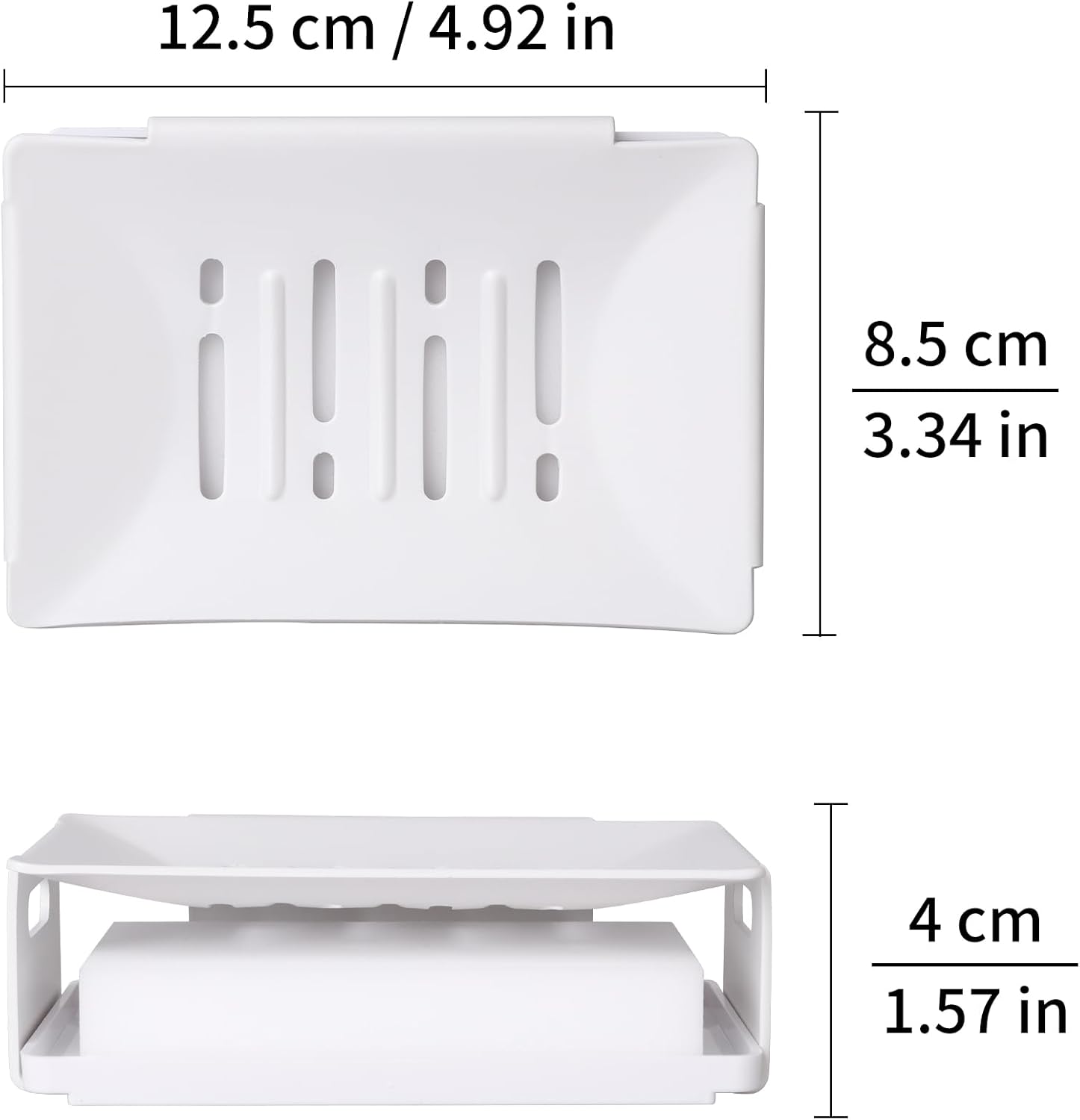 White Bathroom Soap Dish with Drain Spout and Sponge Holder