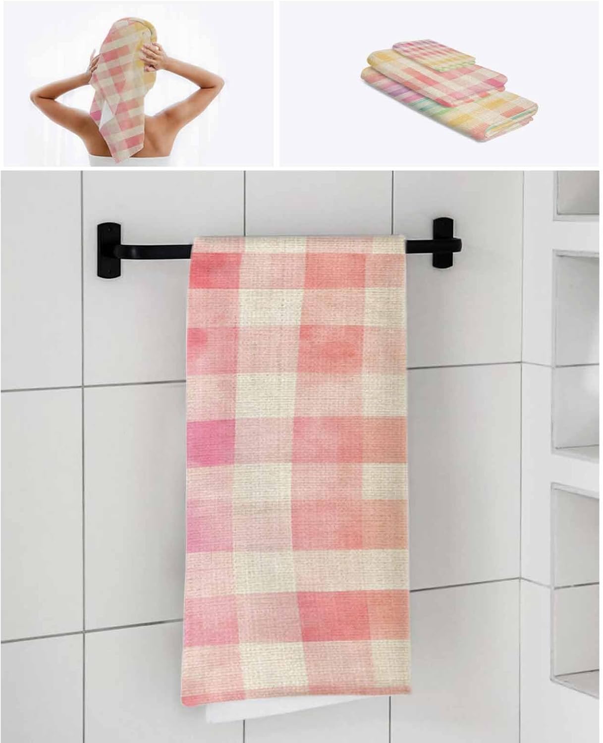 Shine-Home Purple Pink Plaid Towel Set