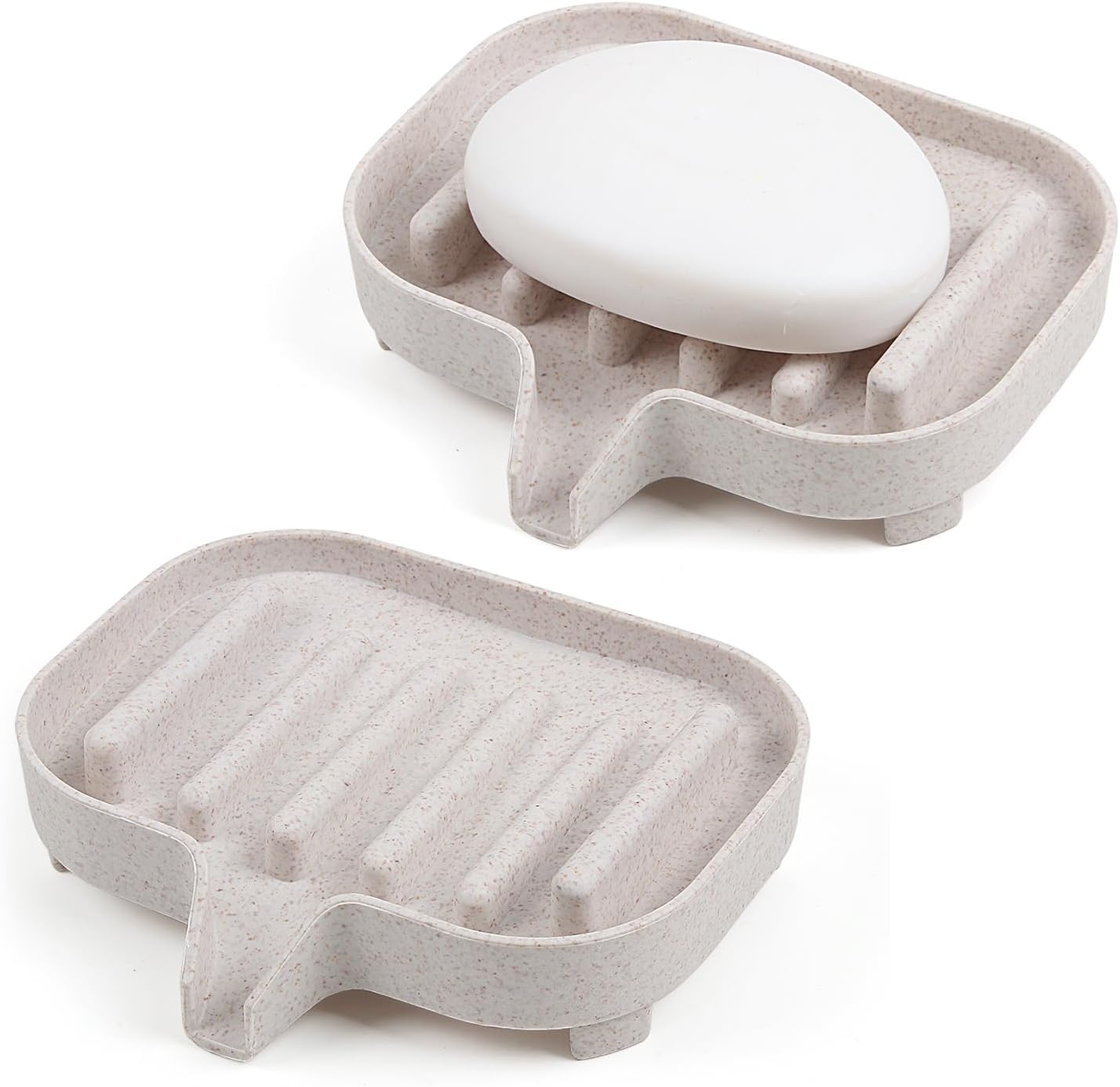 Self Draining Plastic Soap Dish 2-Pack for Bathroom and Shower