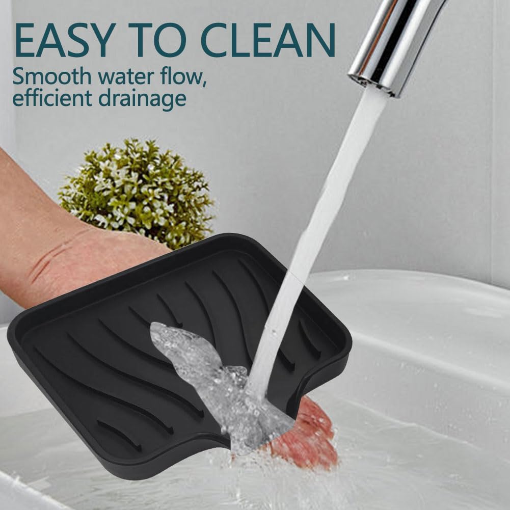 2 Pcs Black Silicone Soap Dish with Drain for Sink and Counter