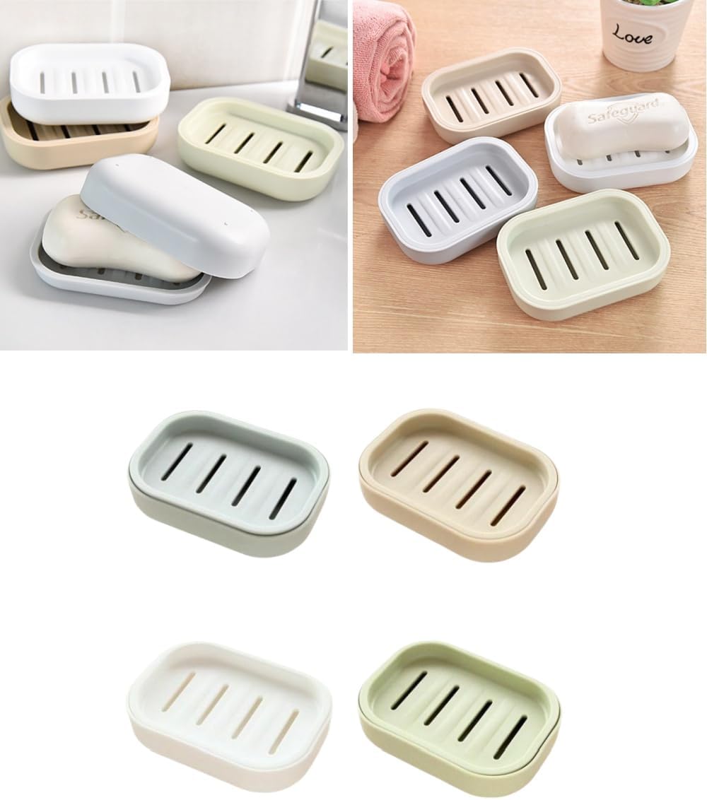 4PCS Plastic Soap Dish with Leak Proof Design