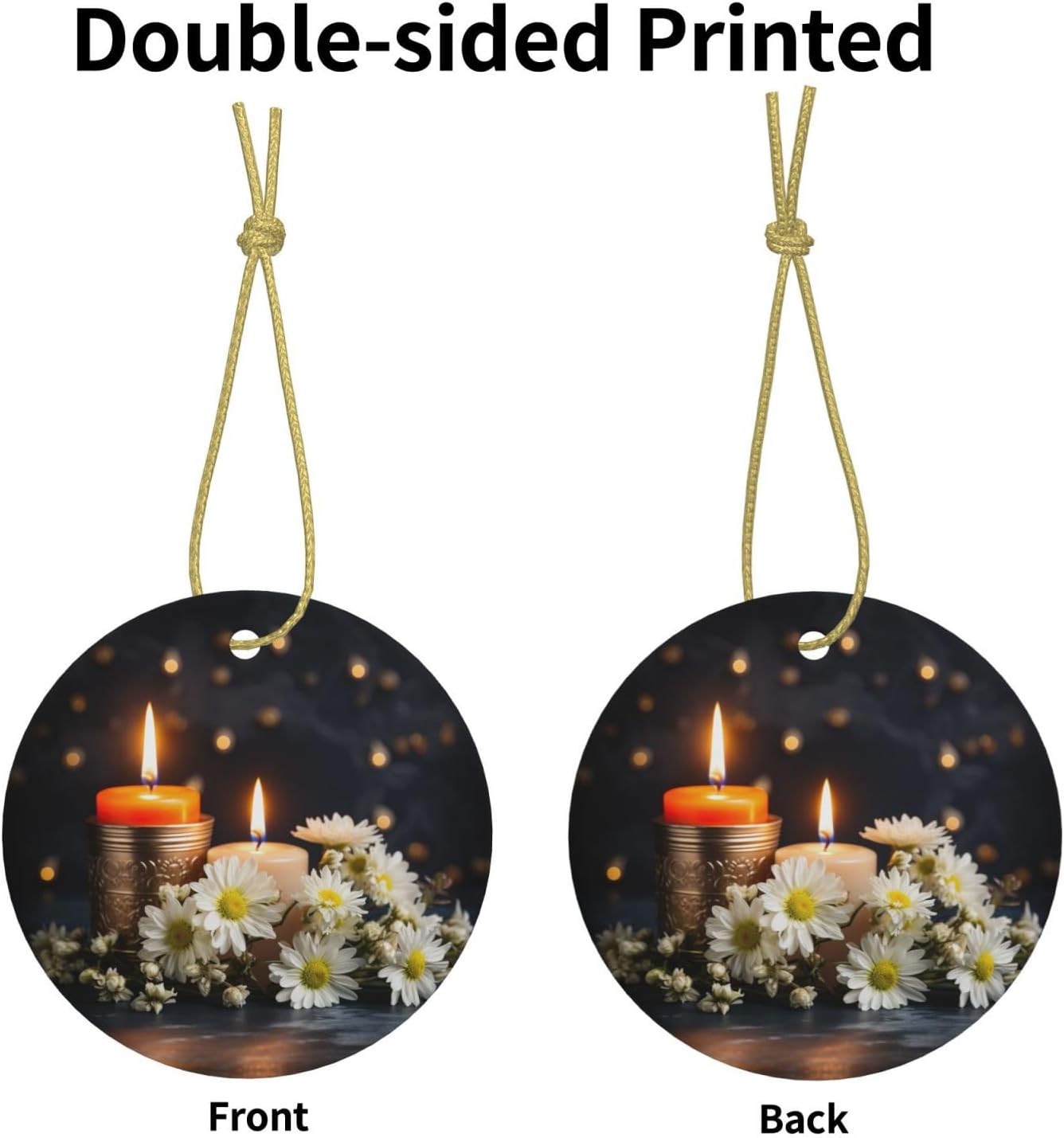ProxXi Stones with Candles Daisy Print Round Christmas Tree Ceramic Hanging Accessories