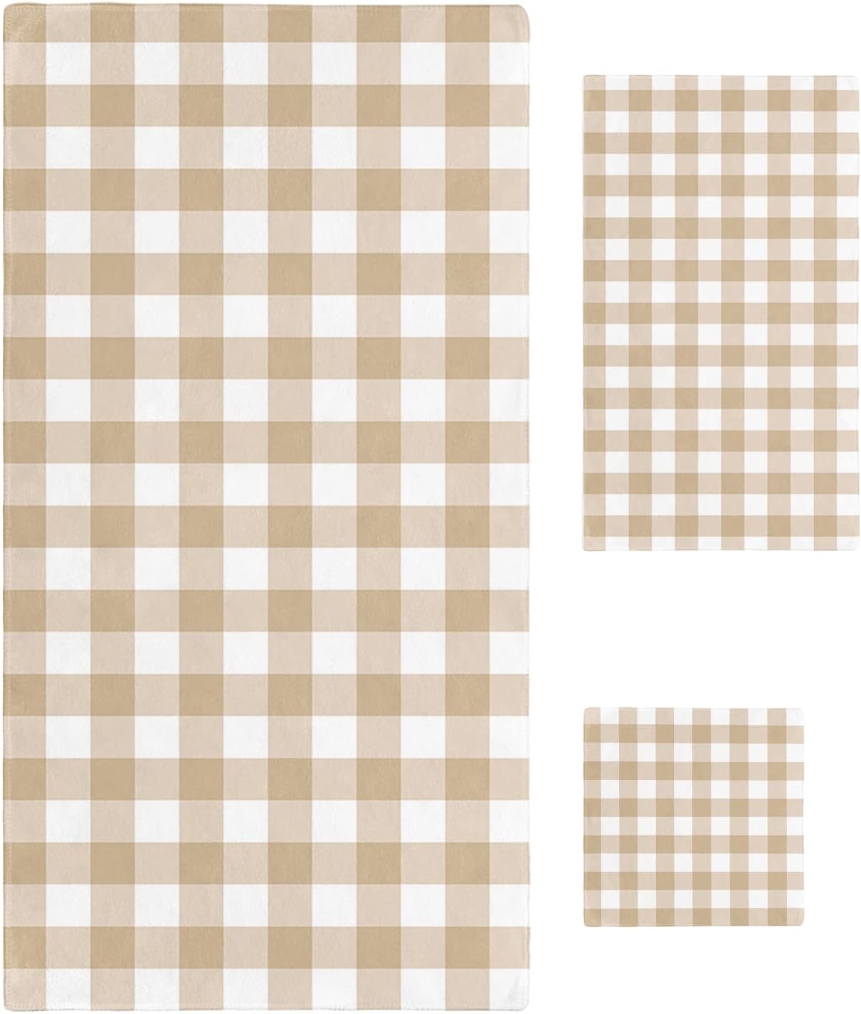 Shine-Home Beige Farmhouse Check Plaid Towel Set
