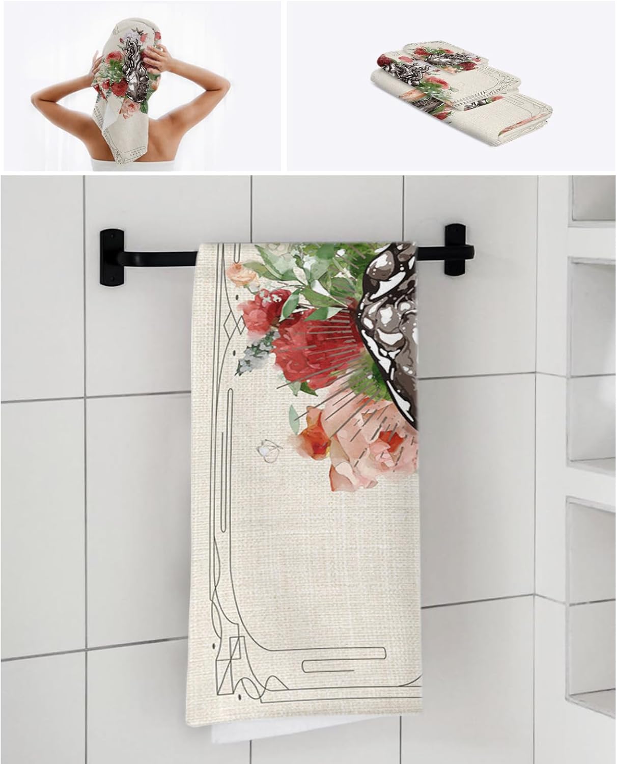Smile Sunflower 3 Pcs Bath Towel Set - Soft Floral Linen Design