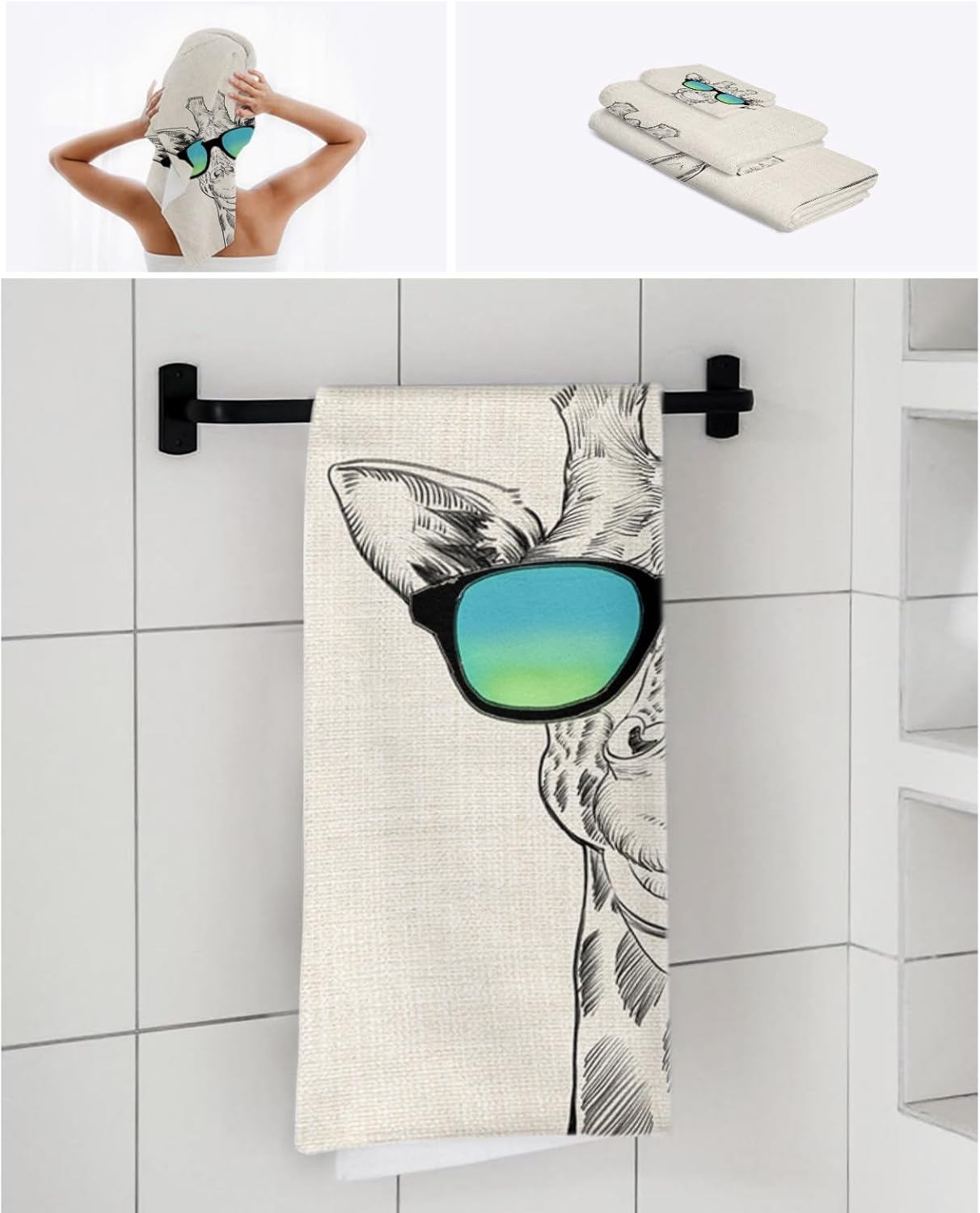Smile Sunflower 3 Pcs Bath Towels Set with Giraffe Pattern