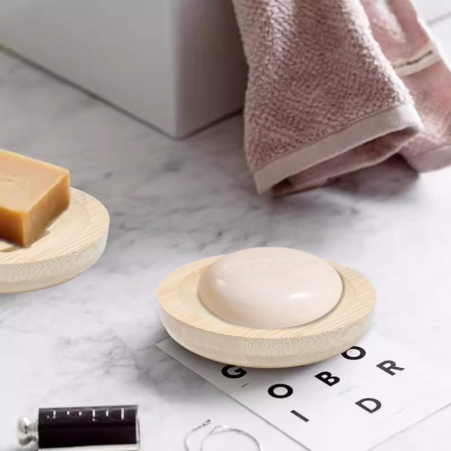 Yueton 2PCS Bamboo Wood Soap Dishes for Bathroom and Kitchen 1