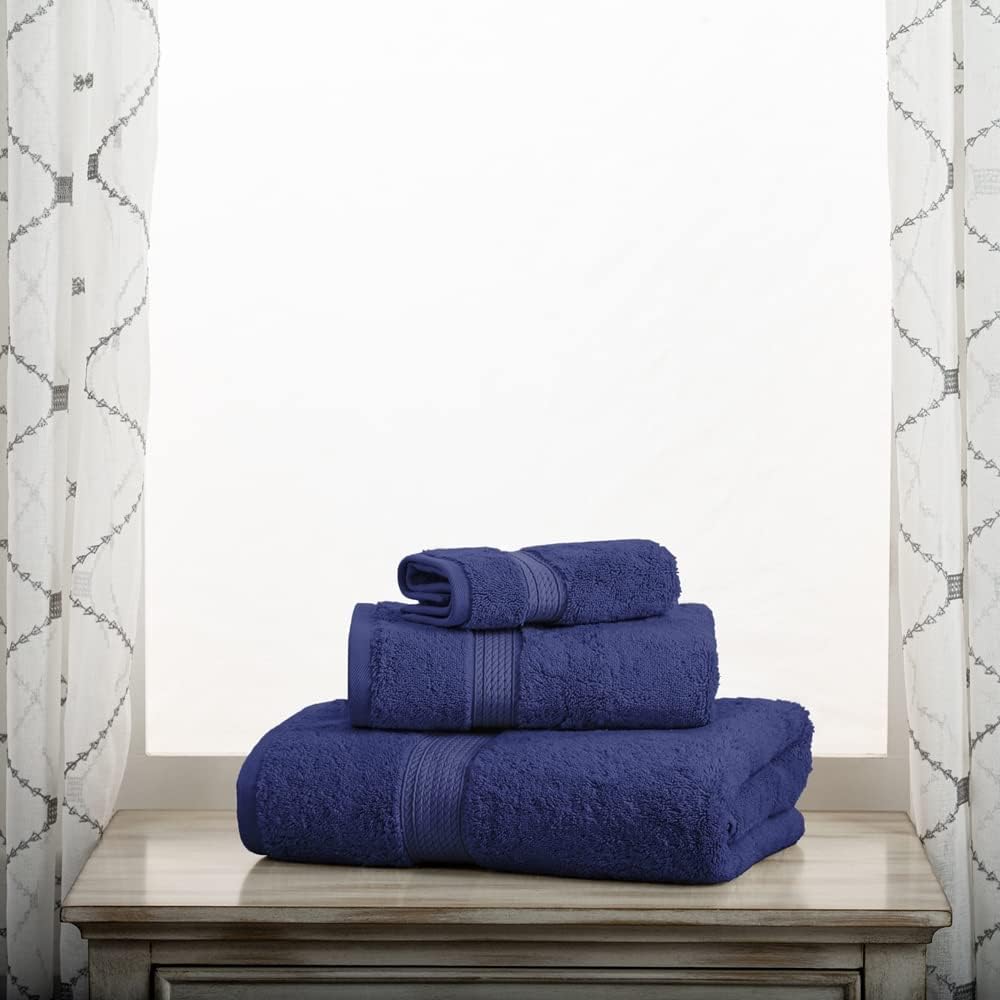 Superior Egyptian Cotton Pile 3 Piece Towel Set Navy Blue