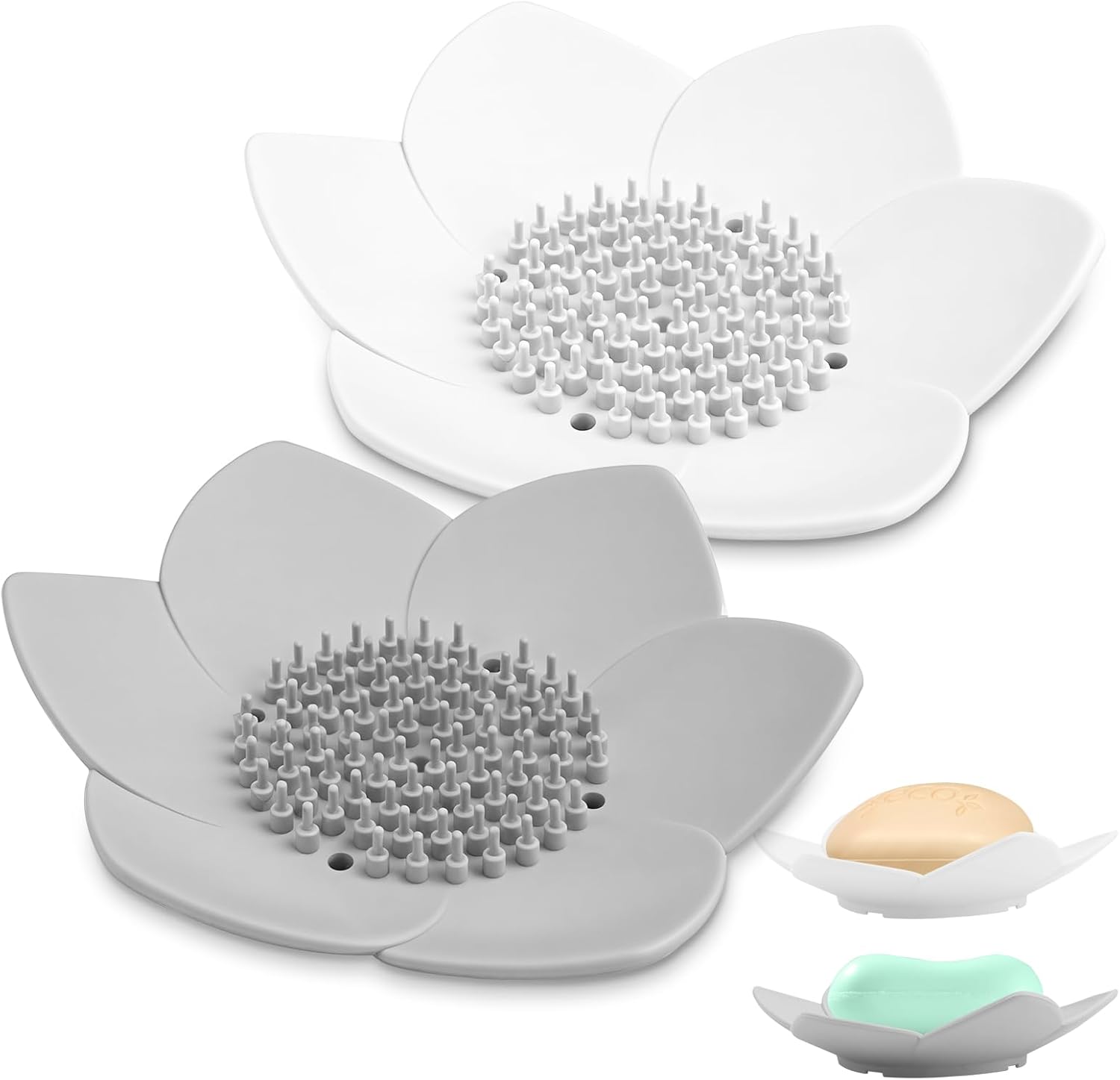 2 Pack Lotus Shower Steamer Trays - Elegant White Gray Design