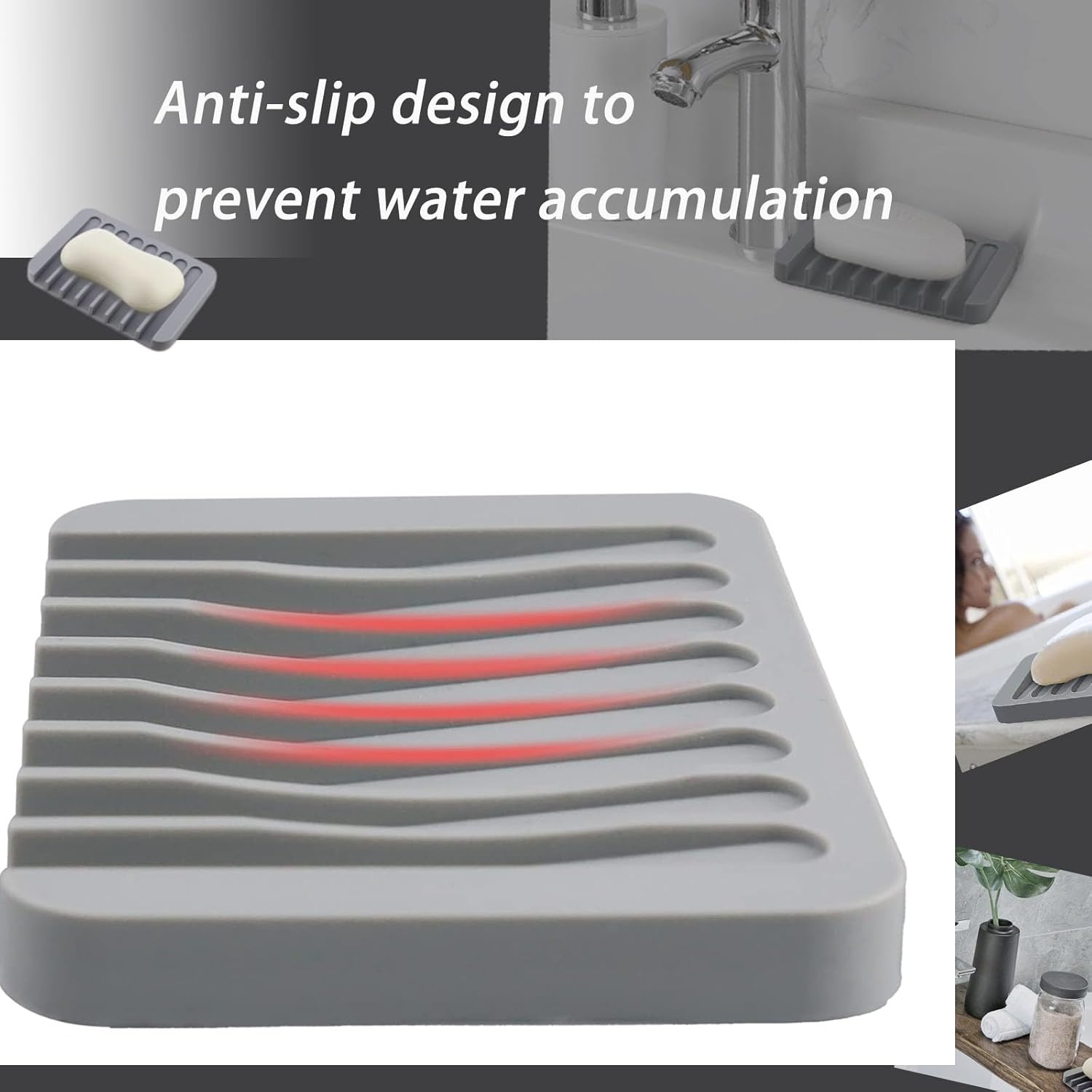 Premium Silicone Soap Dish Set of 3 Self Draining Waterproof Durable