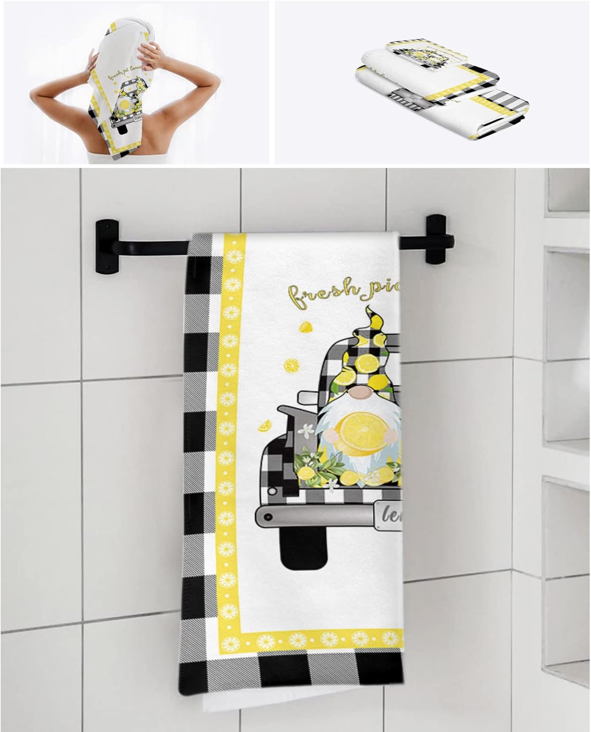 Shine-Home Farm Plaid Truck Summer Towel Set