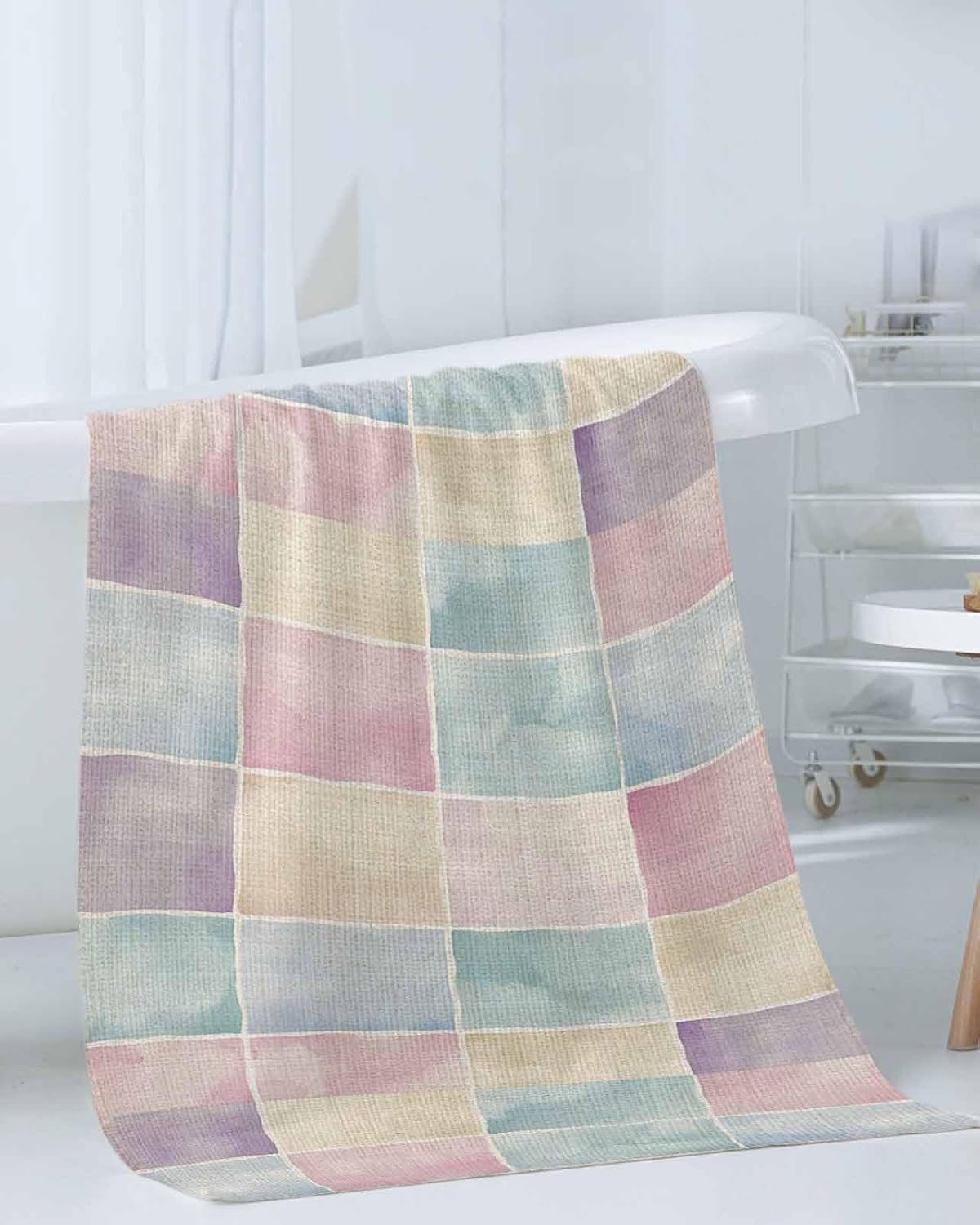 Shine-Home Pink Checkered Towel Set for Bathroom