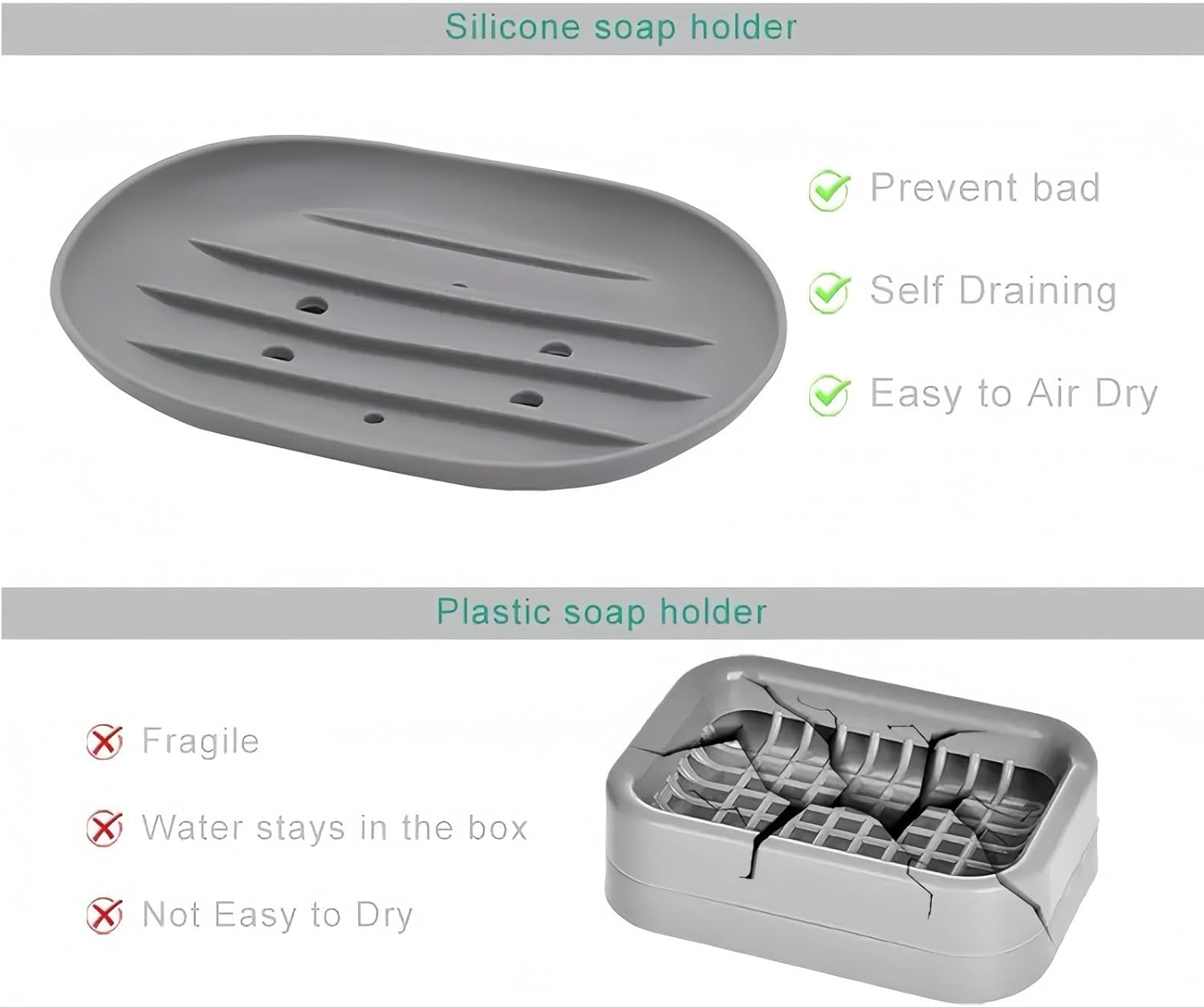 2pcs Silicone Soap Dish with Drain Spout