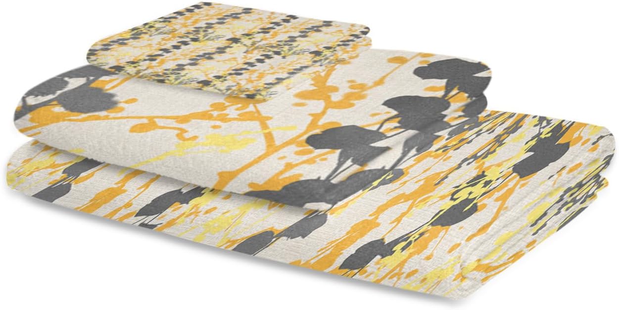 Smile Sunflower 3 Pcs Bath Towels Set Yellow Linen Texture