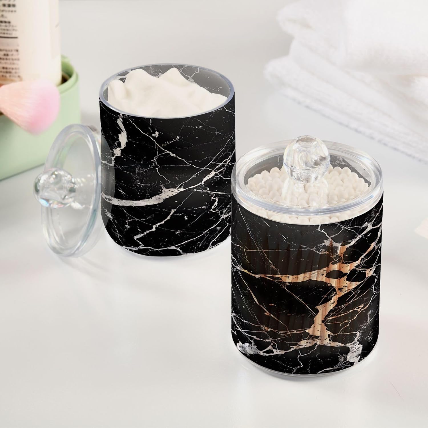 YETTASBIN Marble Clear Storage Jars 2 Pack