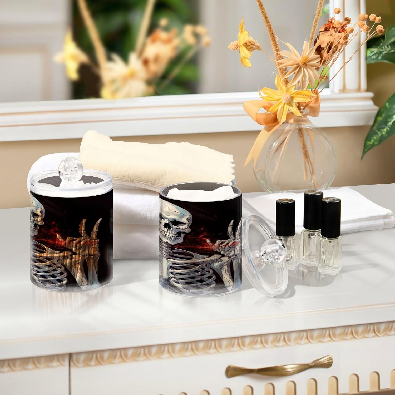 YETTASBIN Skeleton Clear Plastic Apothecary Jars 2 Pack