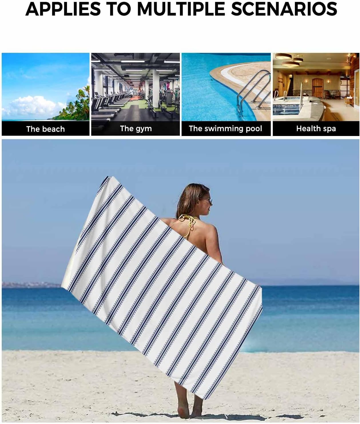 Edwiinsa Blue Stripes Bath Towel Set 3 Pack