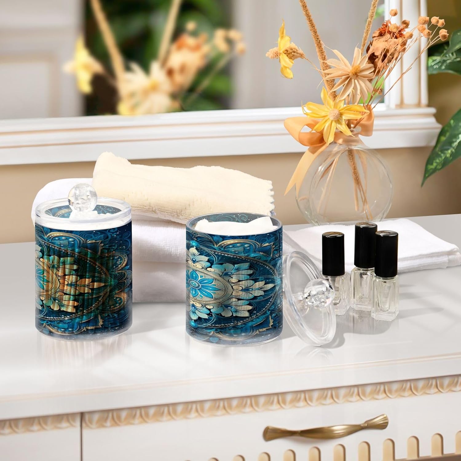 YETTASBIN Mandala Clear Plastic Storage Jars 2 Pack