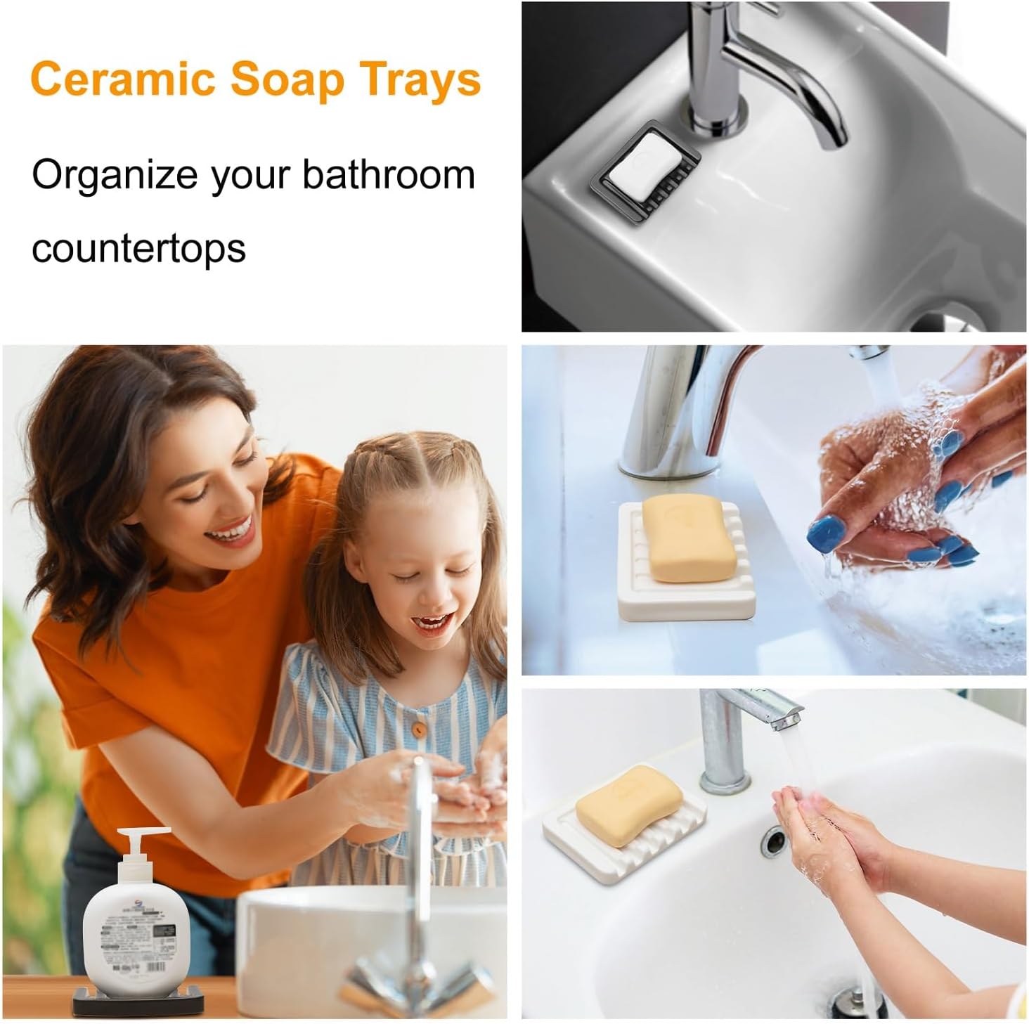 Vonpri Self Draining Soap Dish Ceramic Holder for Shower and Bathroom