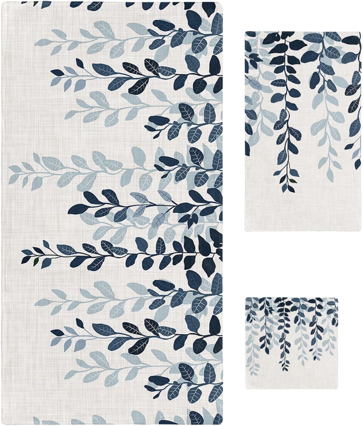 Smile Sunflower 3 Pcs Bath Towel Set - Blue Leaves Linen Texture