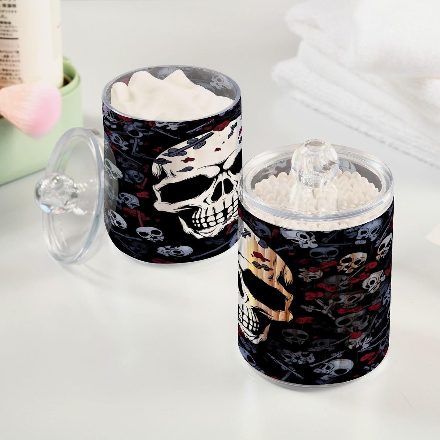 YETTASBIN 2Pack Clear Jars with Lid for Cotton Swabs and More