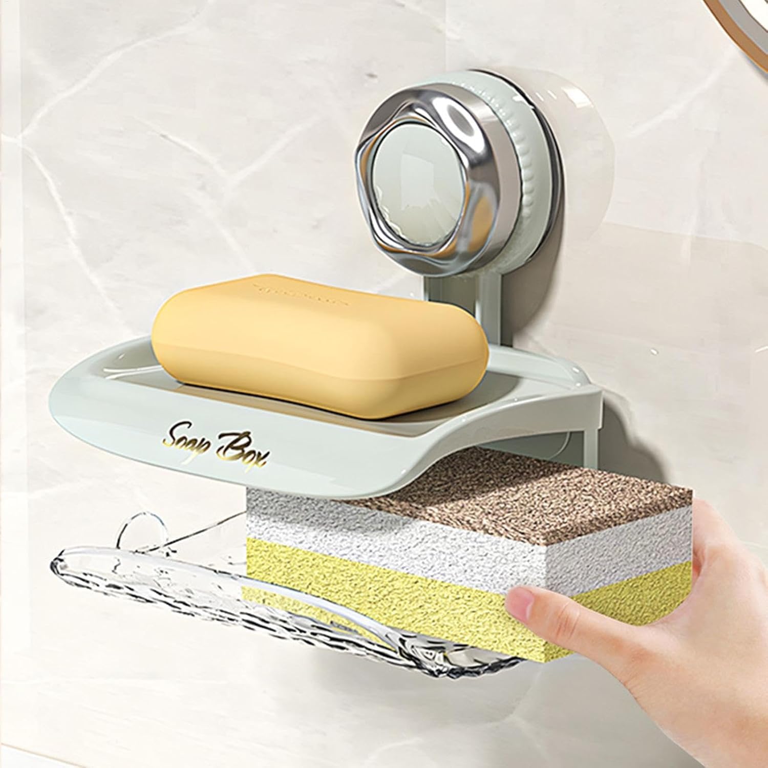 Suction Soap Holder - Double Tray Green Wall Mount