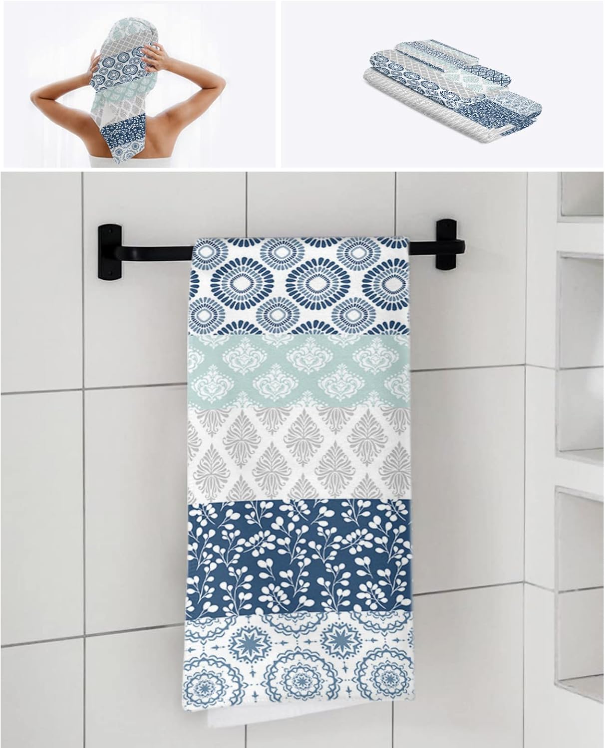 Shine-Home Bohemian Towel Set Decor Blue Grey