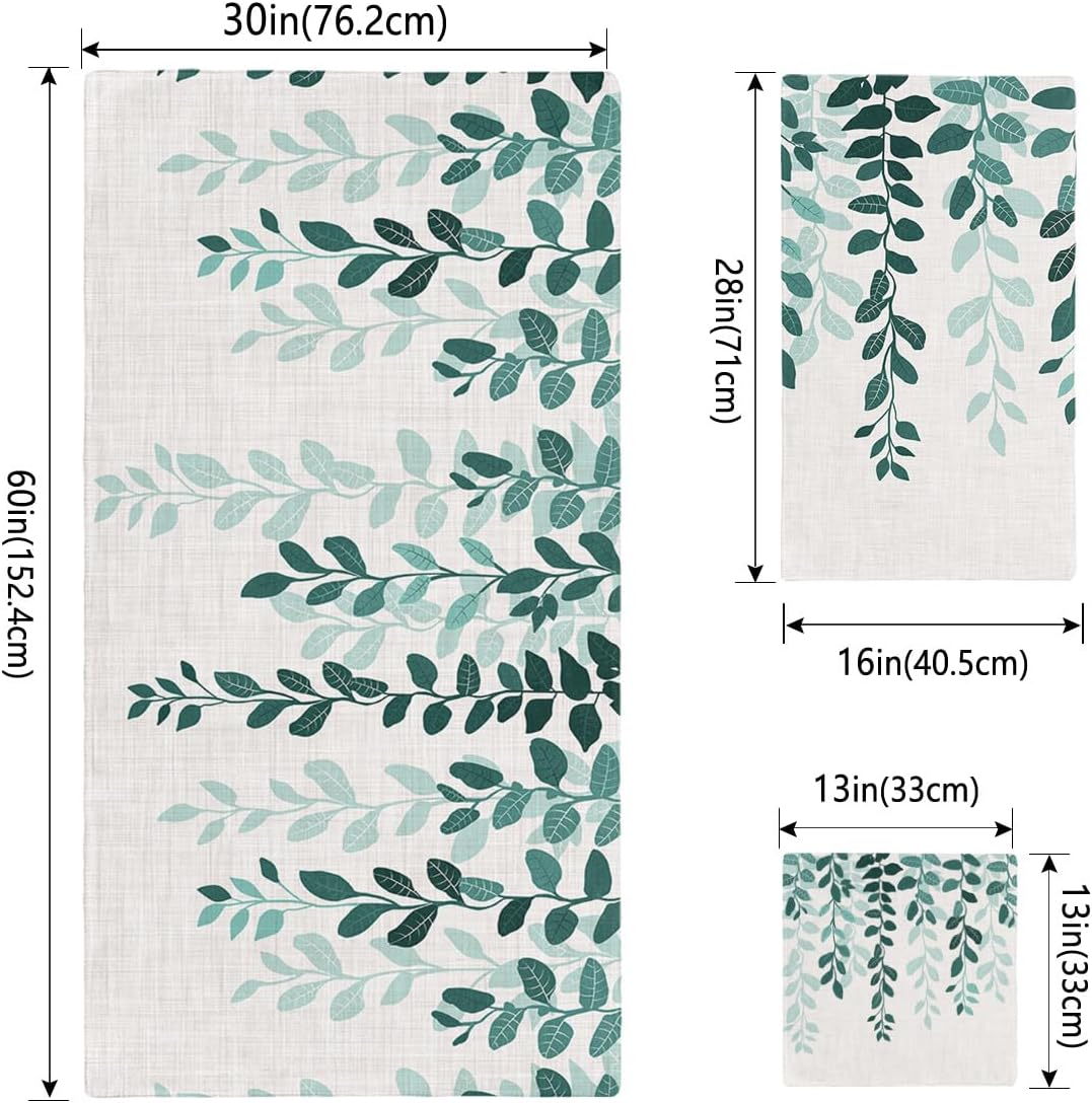 Smile Sunflower 3 Pc Bath Towel Set - Plant Leaves Green Gradient Linen Texture