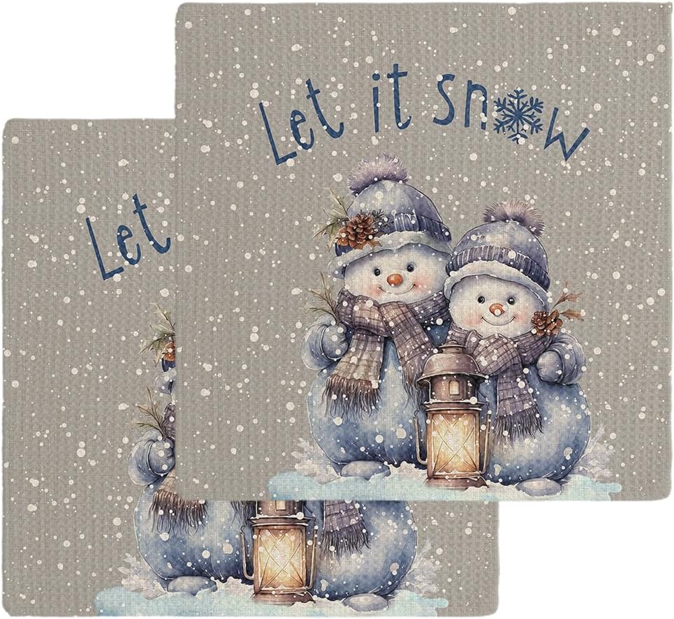 Falaniique Grey Snowman Waffle Dish Towels Set of 2