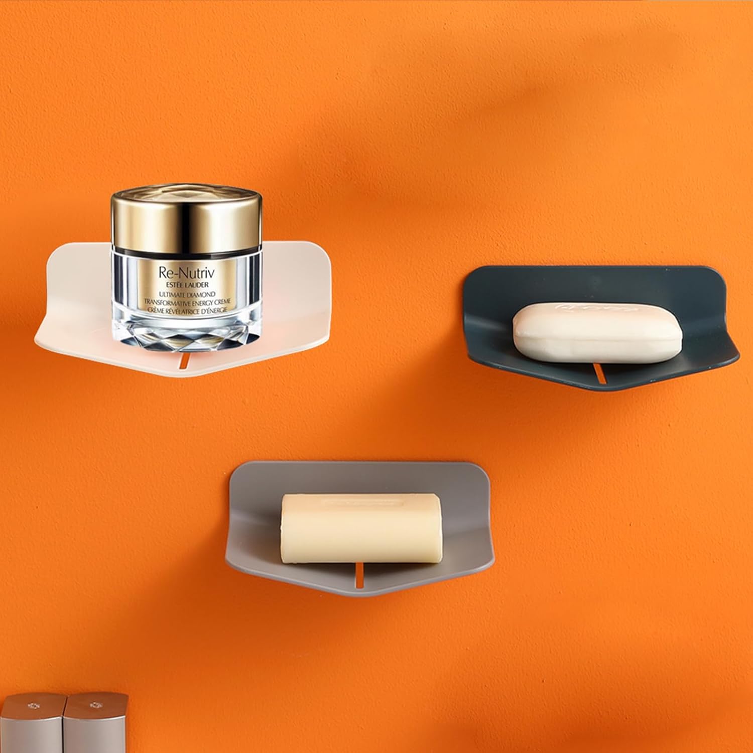 Self-Draining Shower Soap Holder No Drilling Strong Viscosity V-Shaped Design