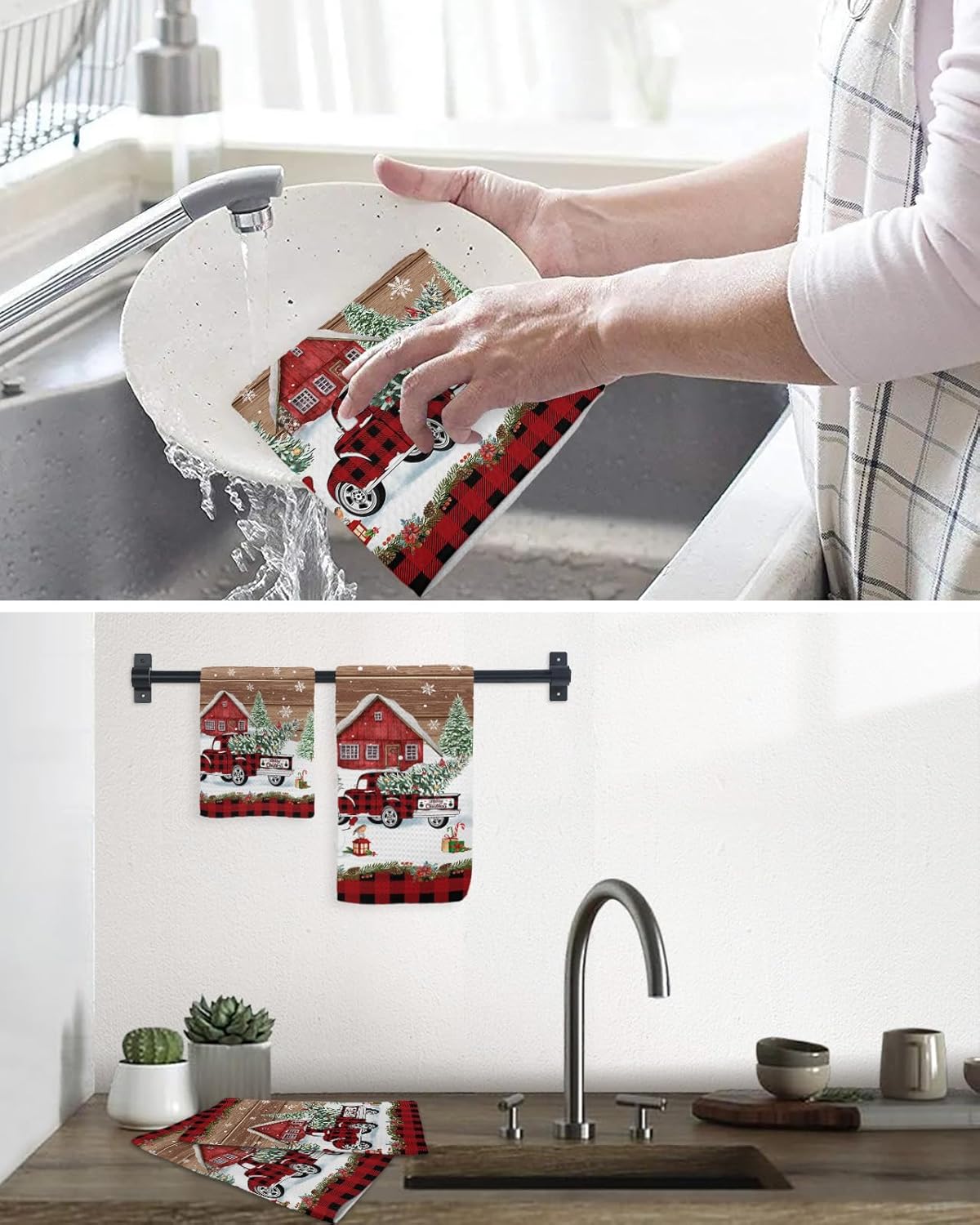Falaniique Christmas Red Waffle Towel Set of 2