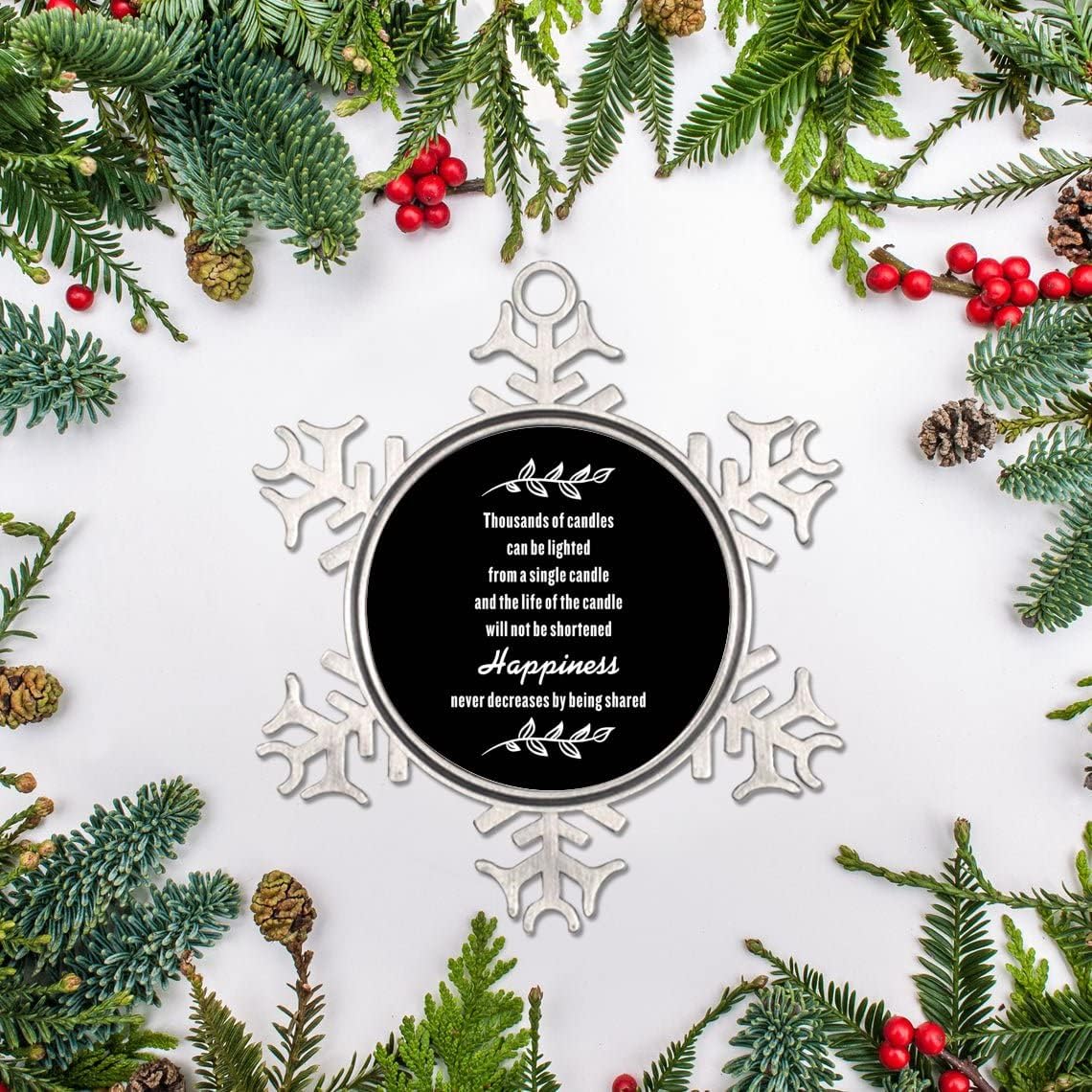 Christmas Snowflake Metal Ornament with Positive Saying